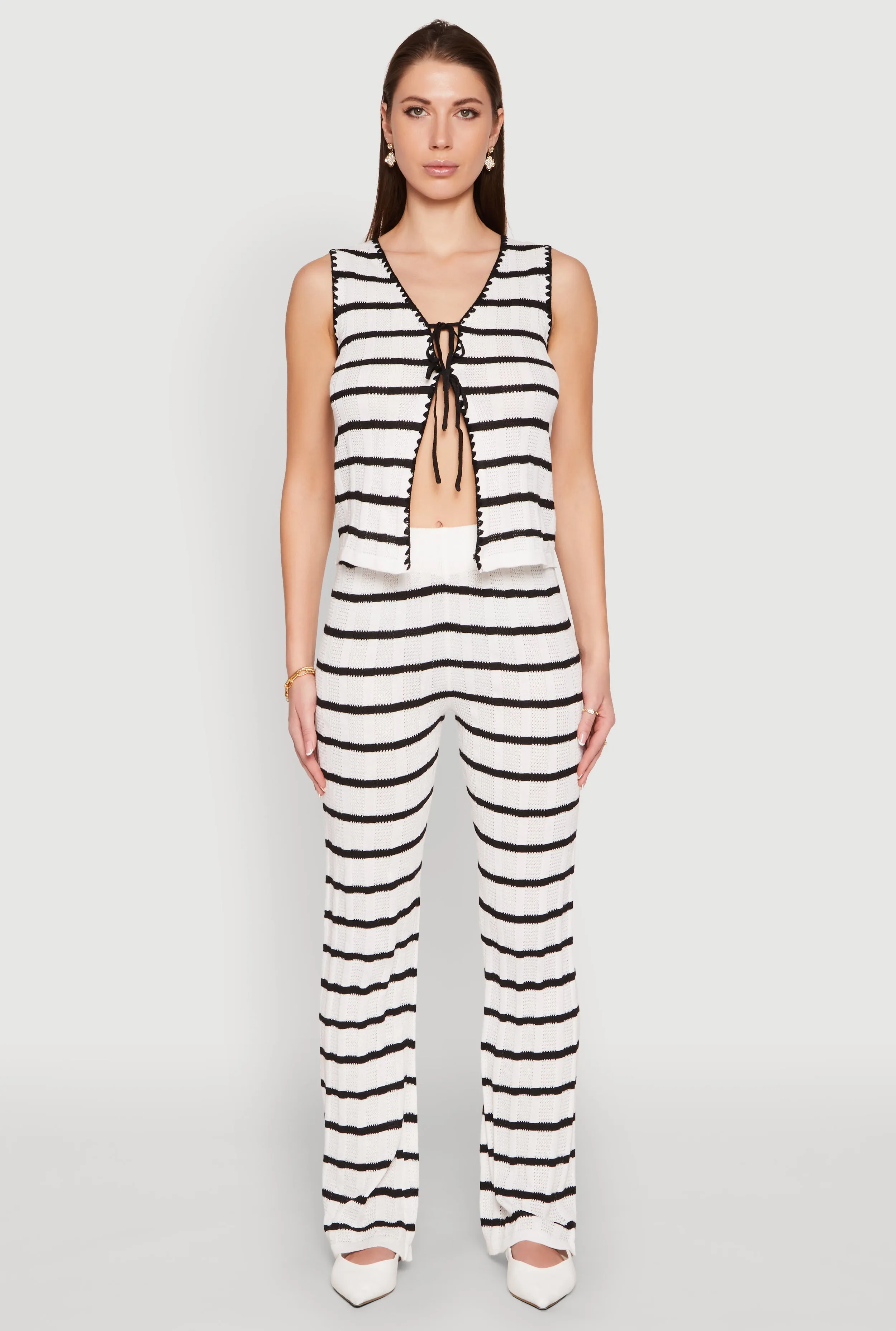 Striped Crochet Knit Tie Front Top sold by Rainbow product image thumbnail 2