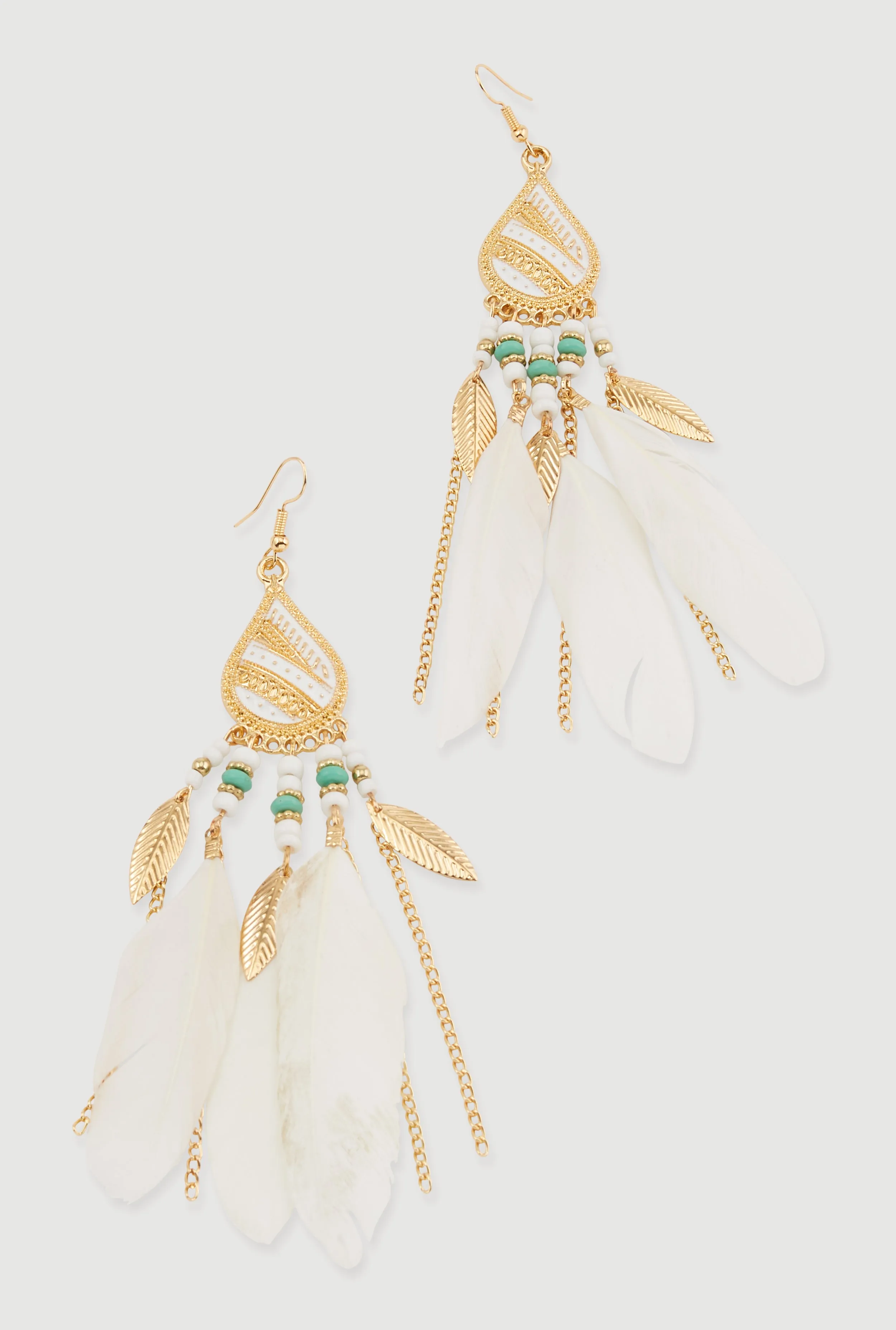 Beaded Feather Drop Earrings sold by Rainbow