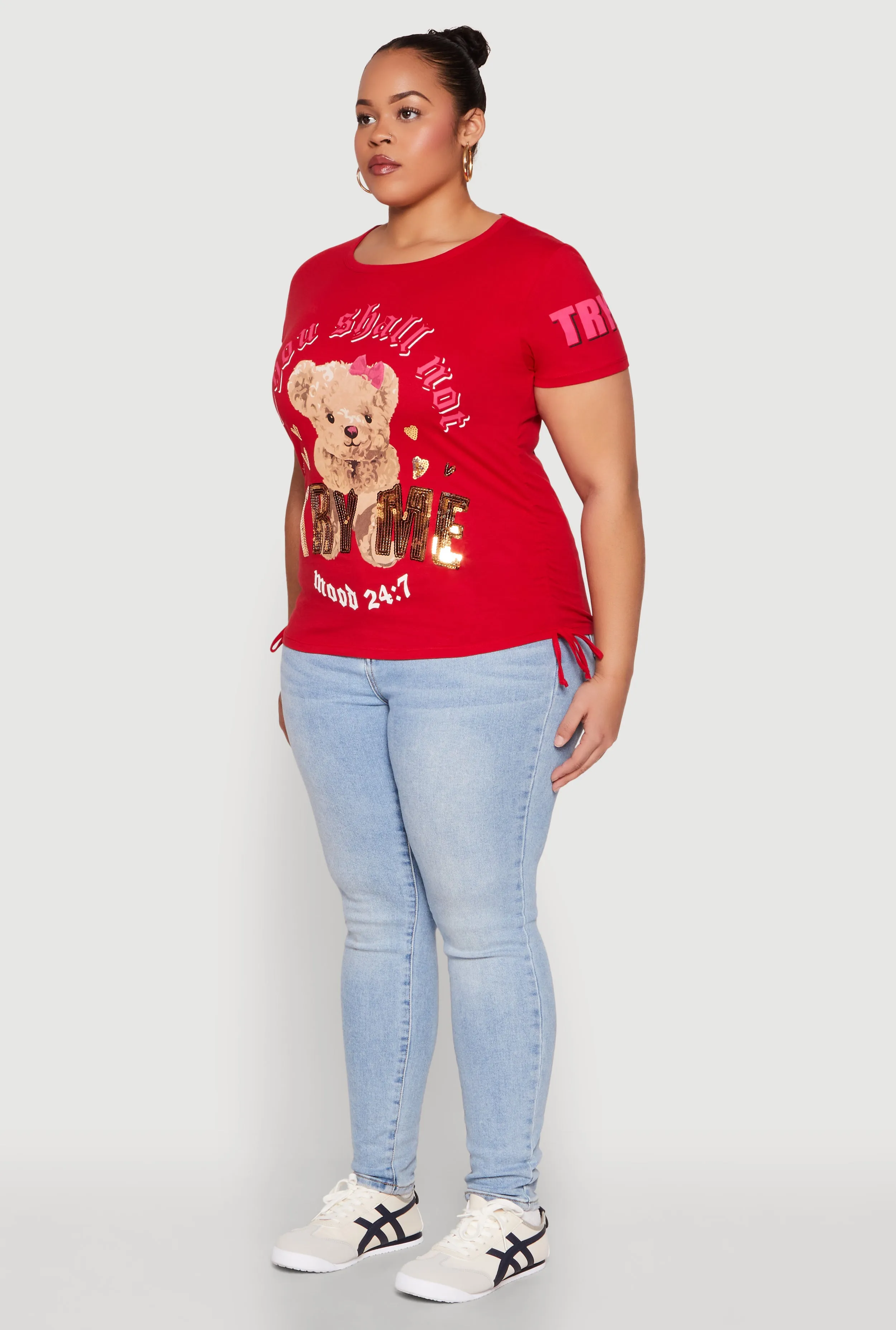 Plus Size Thou Shall Not Try Me Bear Graphic Top sold by Rainbow product image thumbnail 5