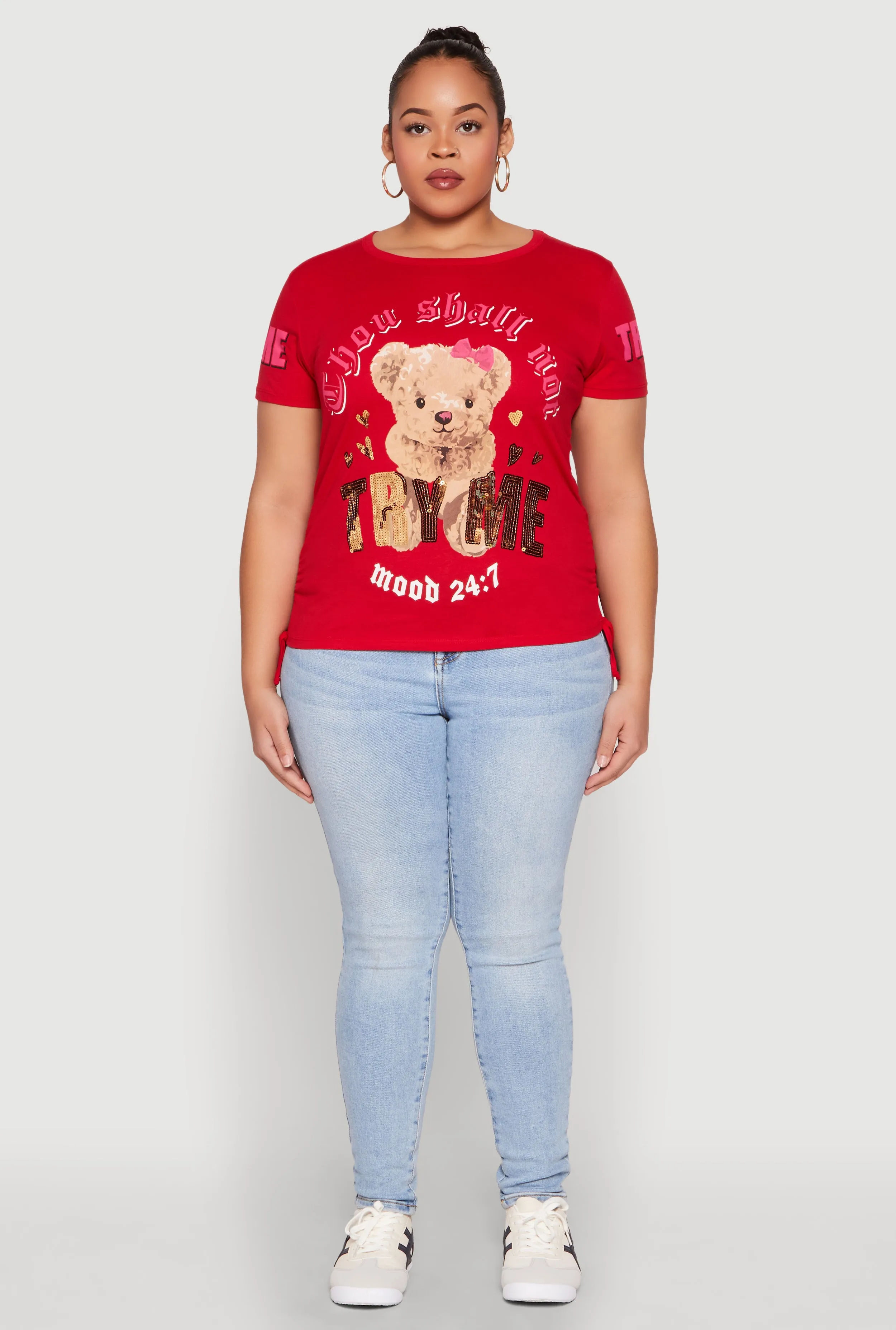 Plus Size Thou Shall Not Try Me Bear Graphic Top sold by Rainbow