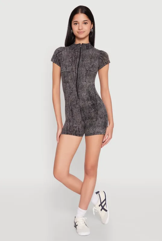 Mineral Wash Zip Front Romper sold by Rainbow