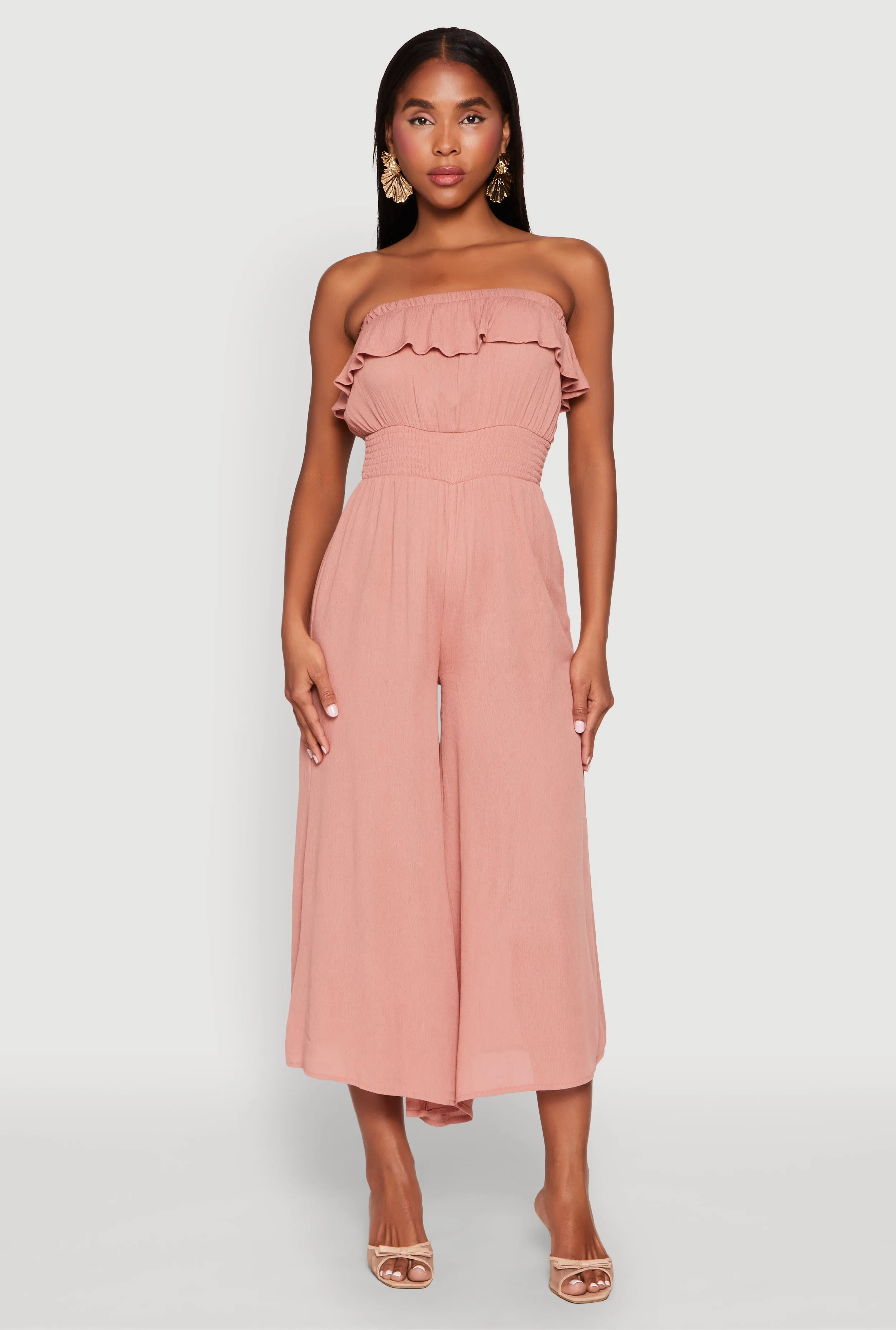 Almost Famous Ruffle Overlay Smocked Waist Jumpsuit sold by Rainbow product image thumbnail 2