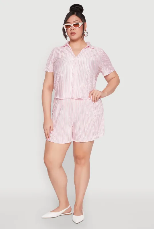Plus Size Almost Famous Plisse Striped Shorts sold by Rainbow