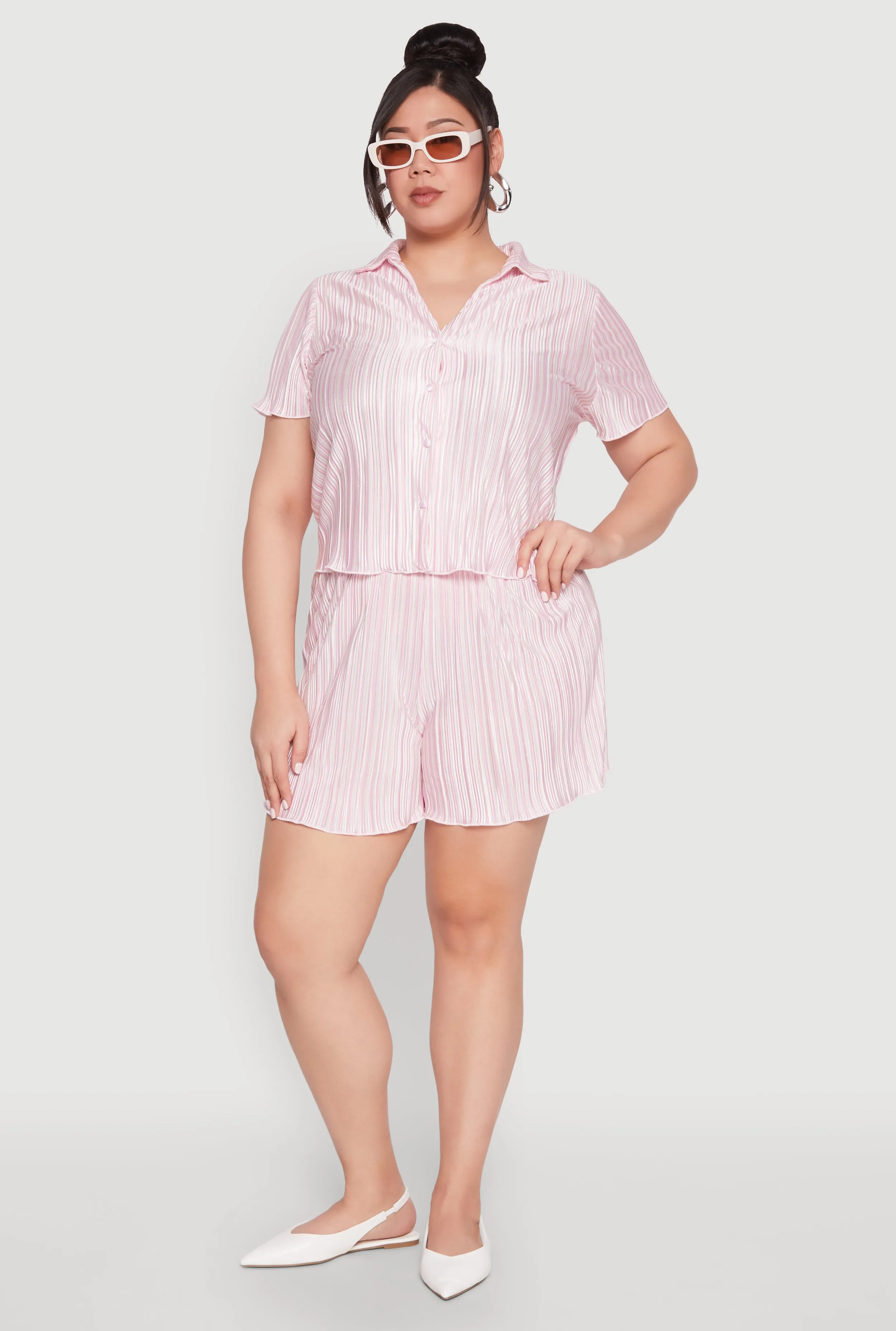 Plus Size Almost Famous Plisse Striped Shorts sold by Rainbow