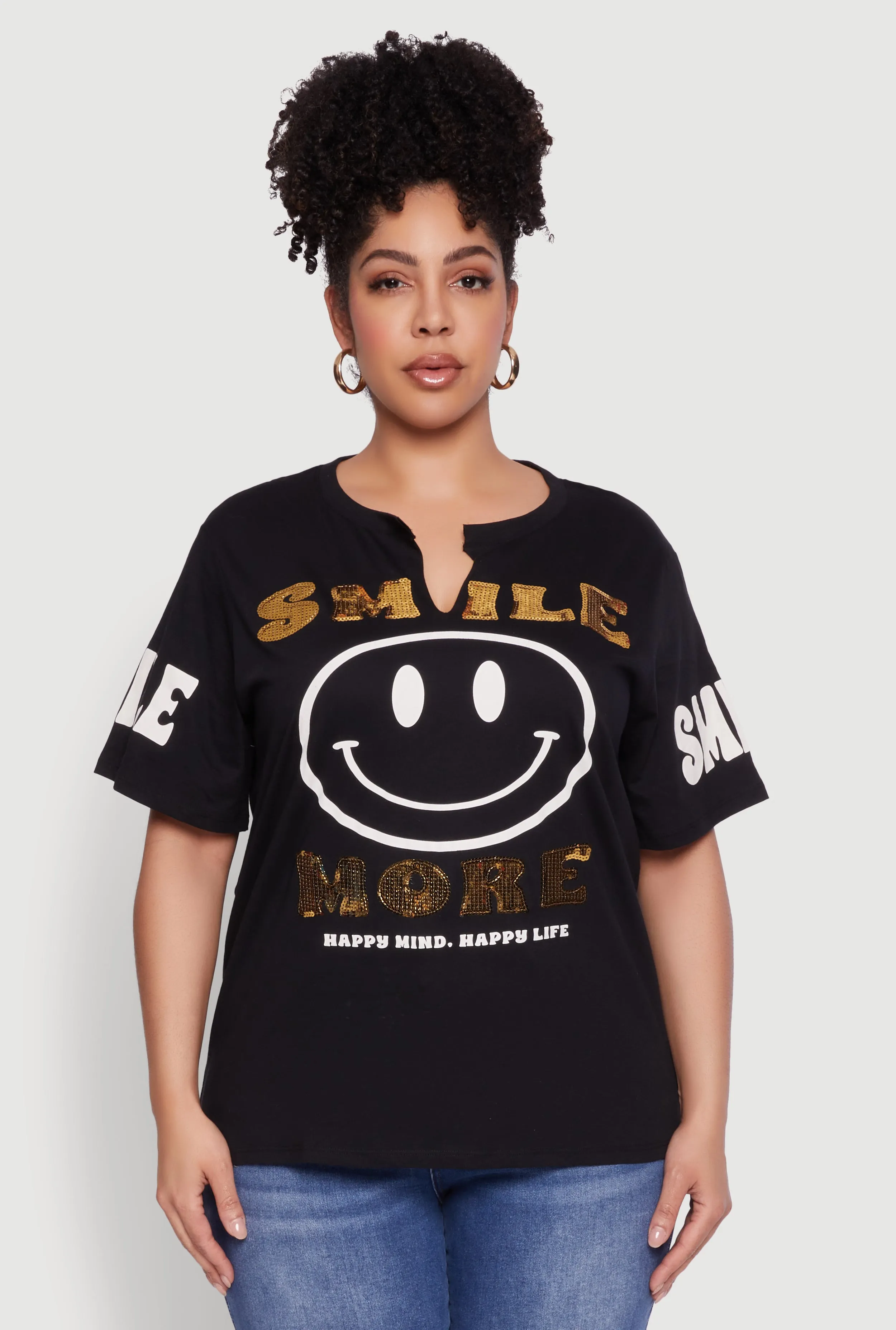 Plus Size Sequin Smile More Graphic Tee sold by Rainbow product image thumbnail 2