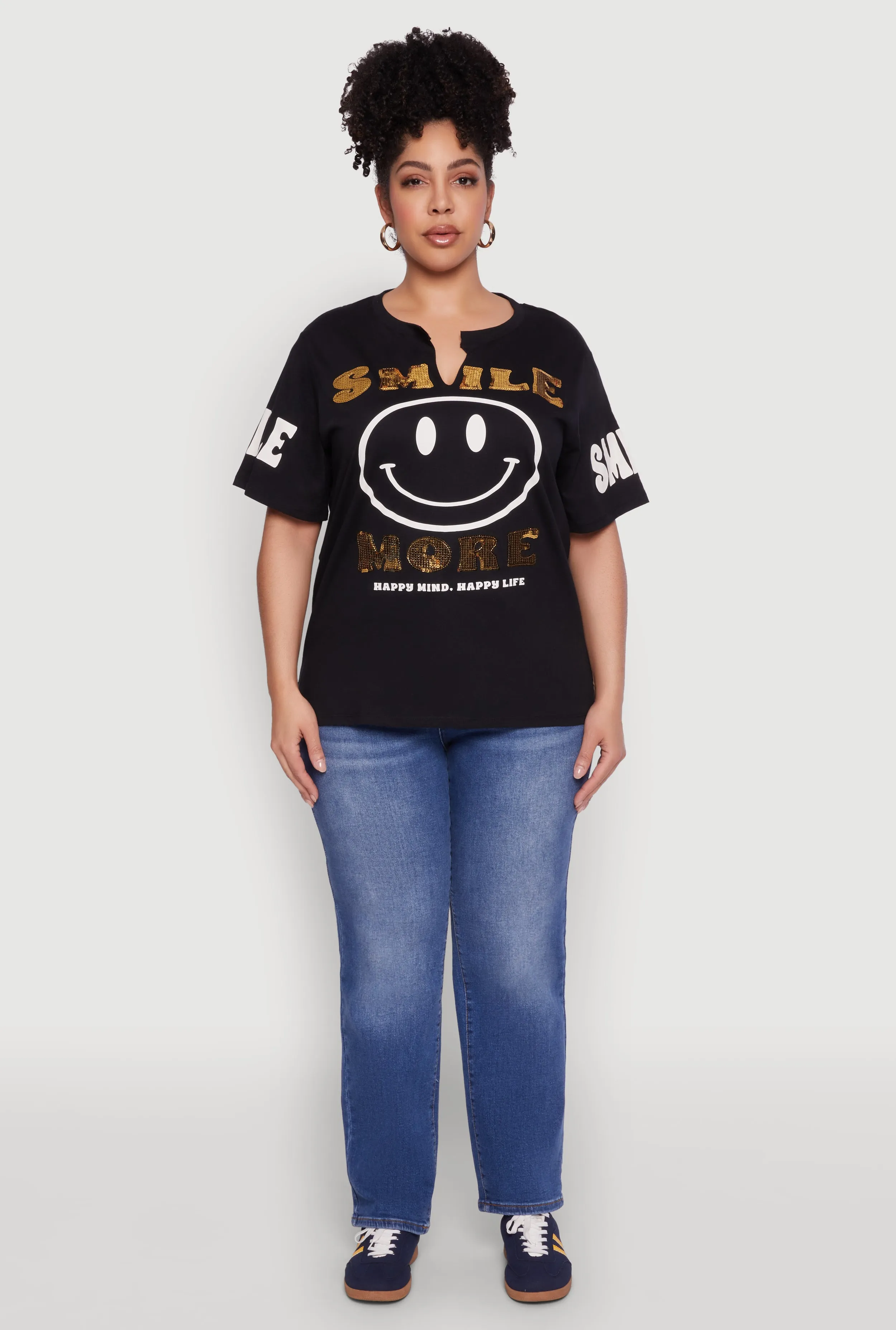 Plus Size Sequin Smile More Graphic Tee sold by Rainbow product image thumbnail 3