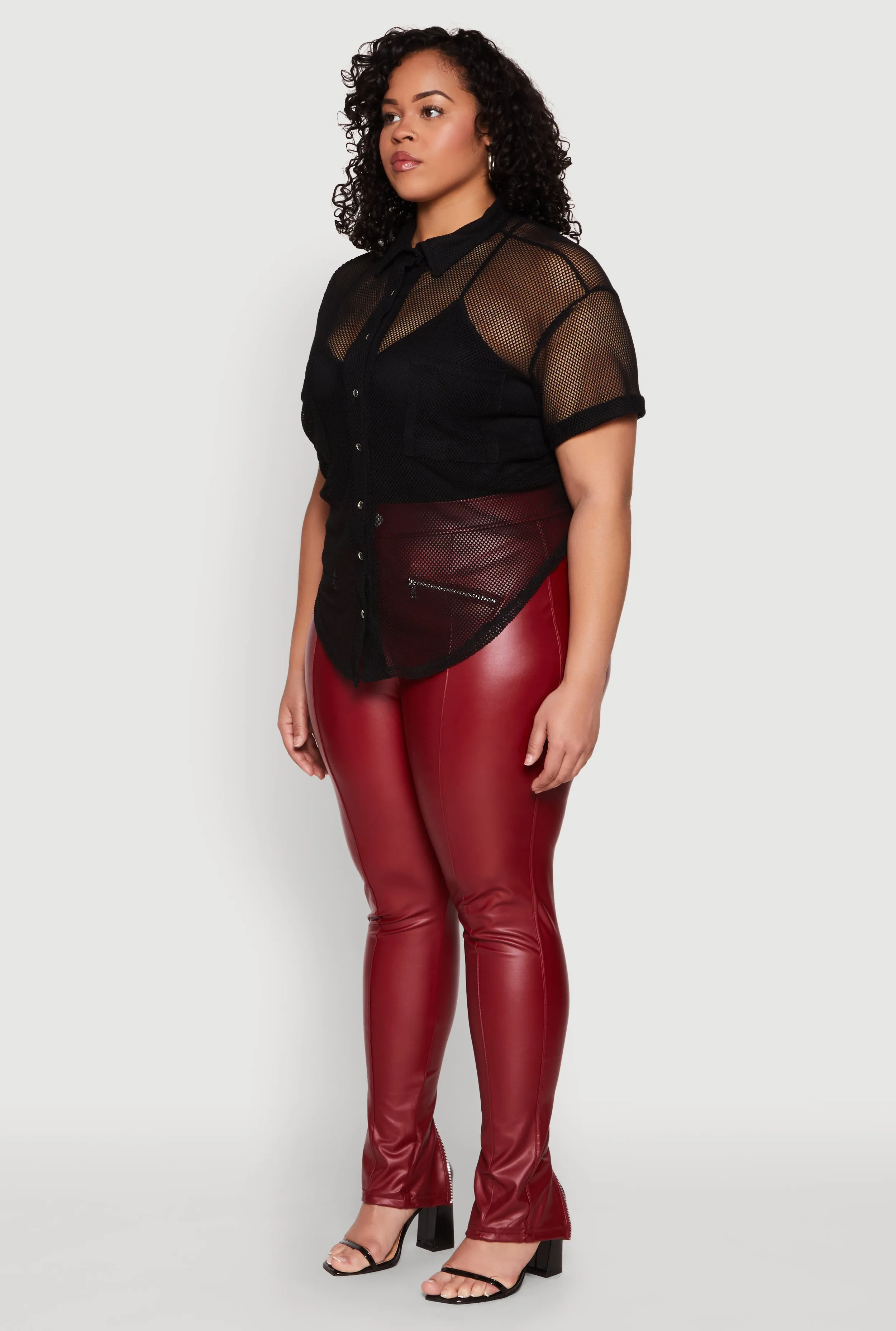 Plus Size Fishnet Short Sleeve Button Front Shirt sold by Rainbow product image thumbnail 5