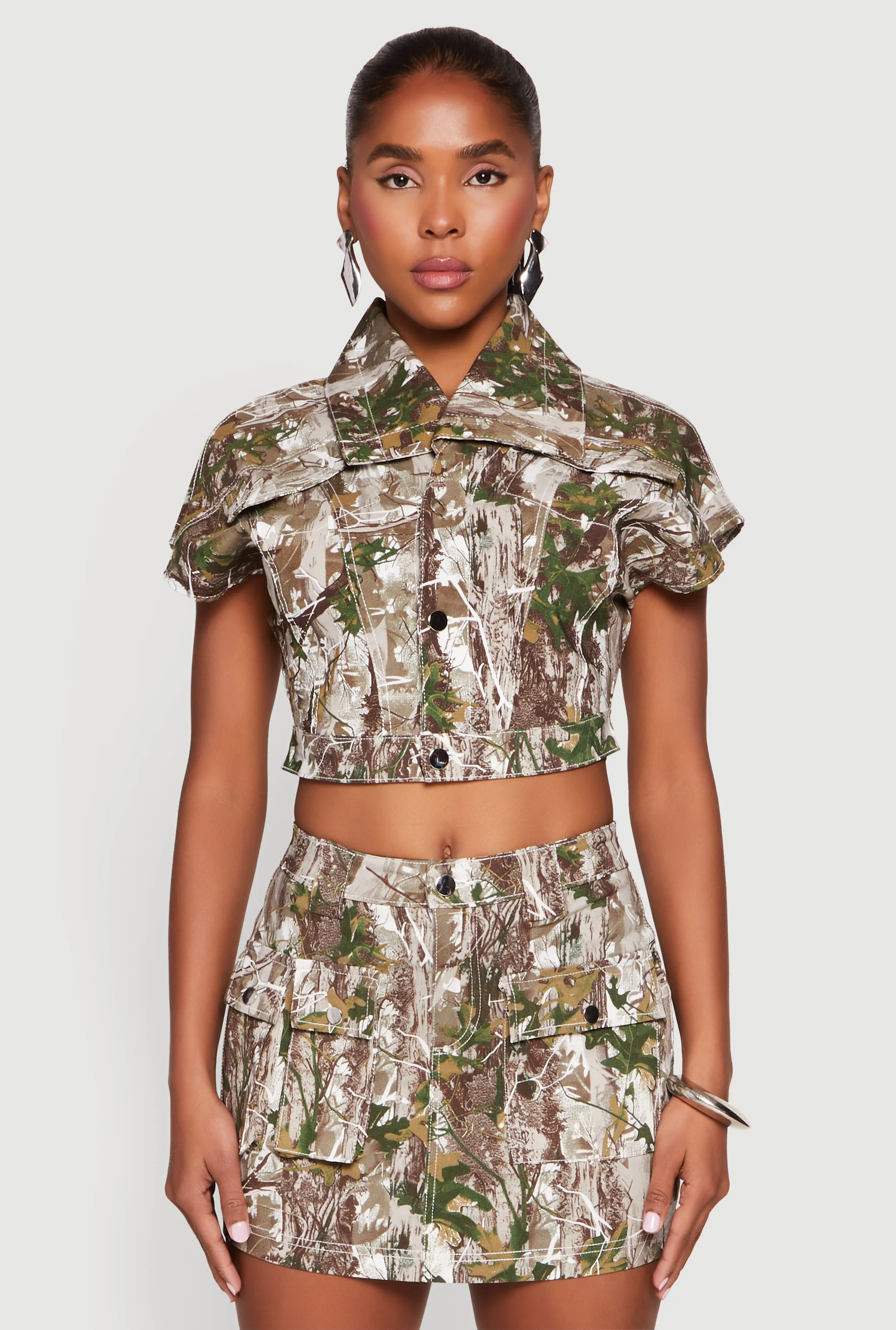 Hunter Camo Print Short Sleeve Cropped Jacket sold by Rainbow