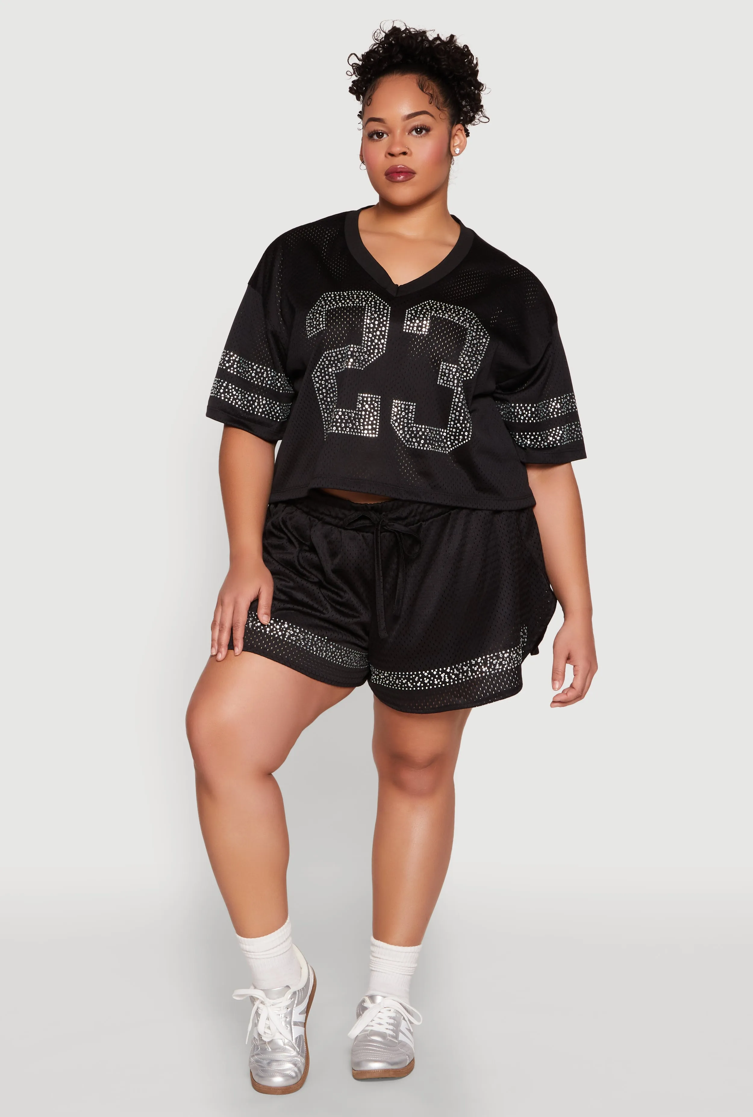 Plus Size Rhinestone Studded Jersey Mesh Shorts sold by Rainbow product image thumbnail 2