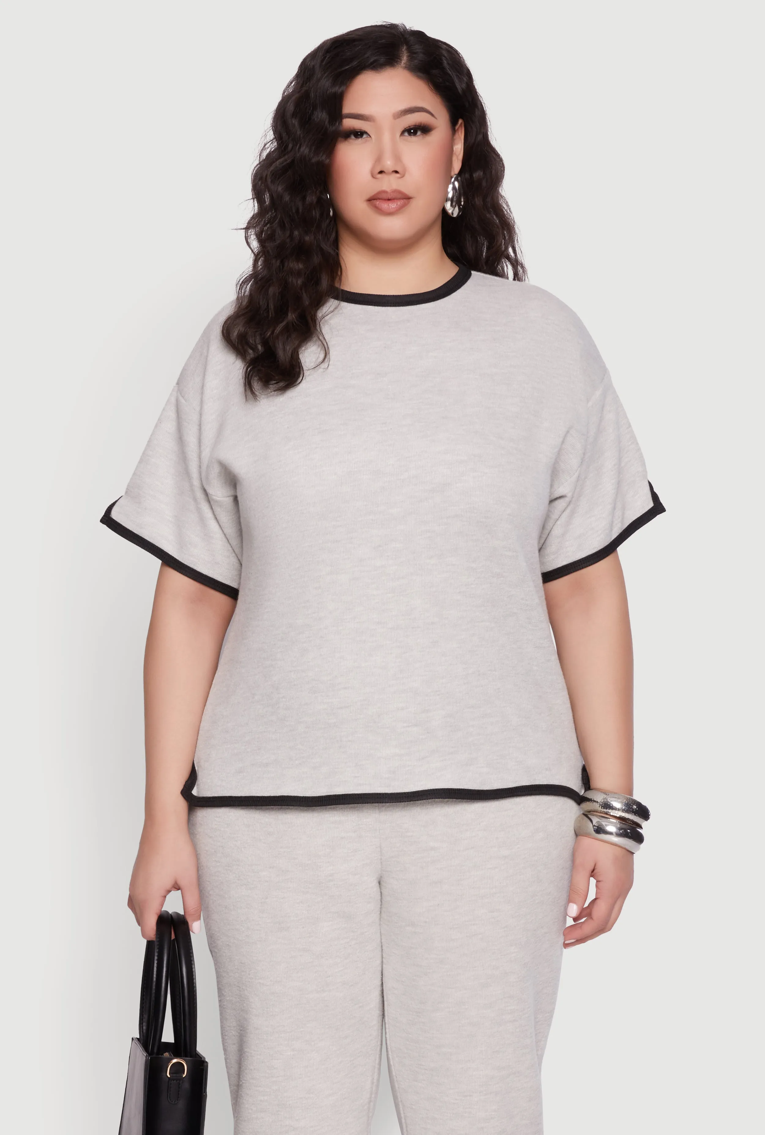 Plus Size Contrast Trim Brushed Knit Top sold by Rainbow