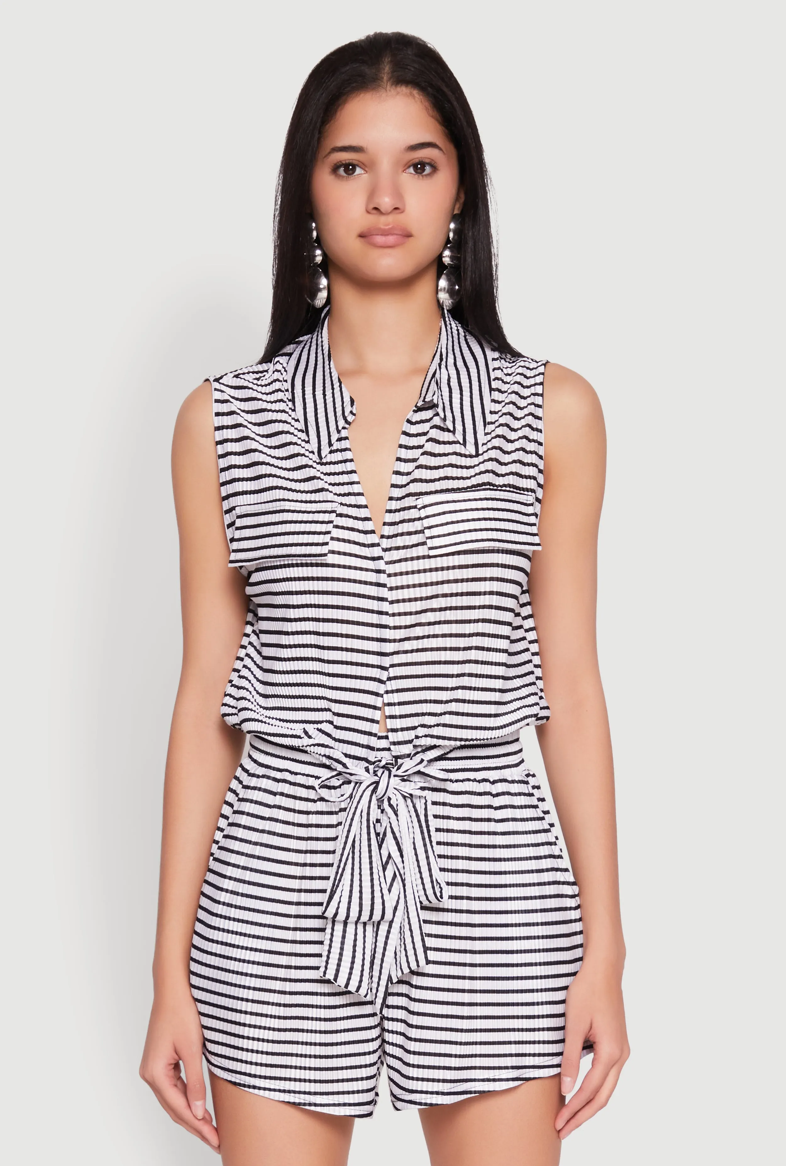 Plisse Printed Pattern Tie Front Shirt sold by Rainbow