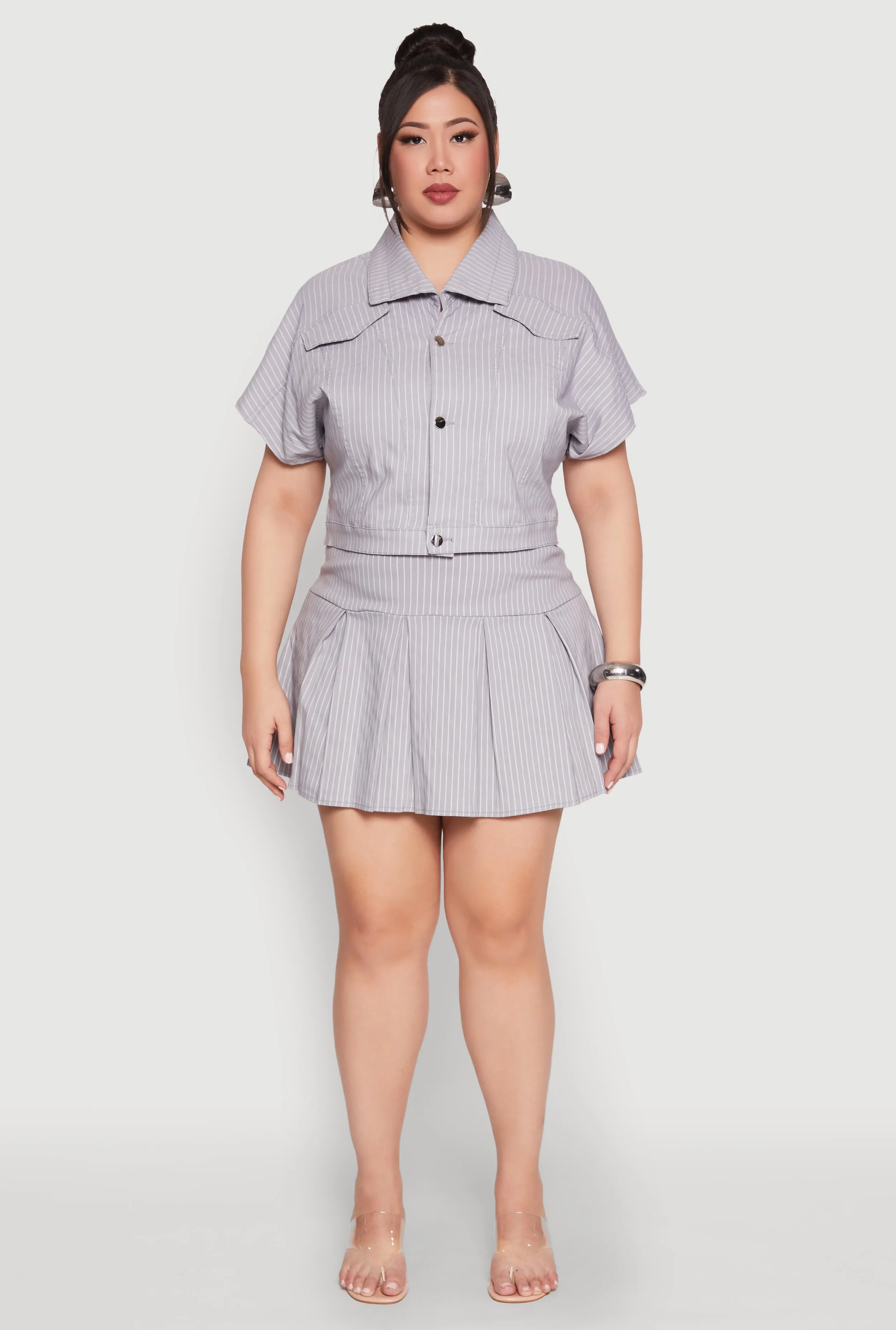 Plus Size Pinstripe Pleated Skirt sold by Rainbow