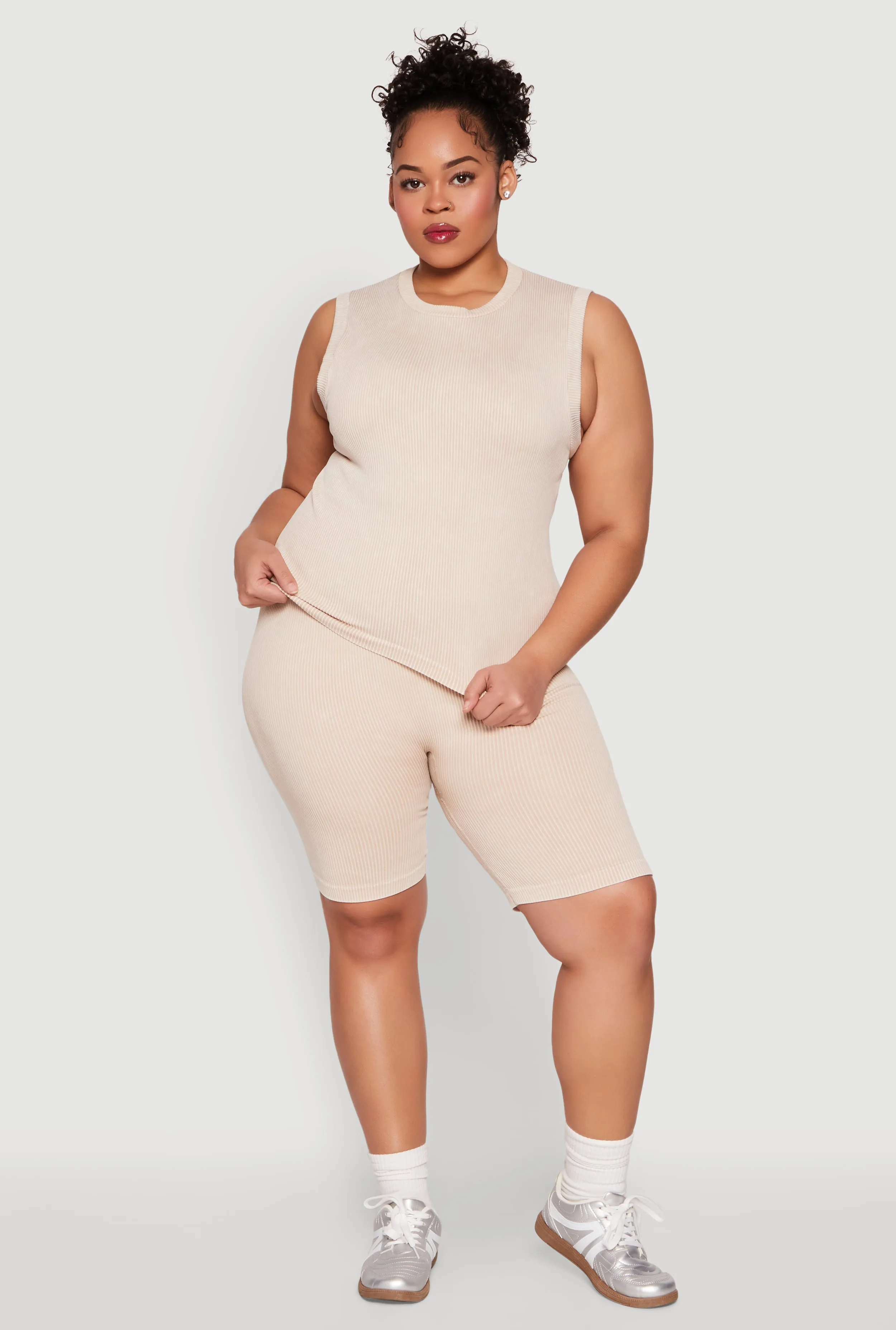 Plus Size Mineral Wash Ribbed Seamless Bike Shorts sold by Rainbow product image thumbnail 2