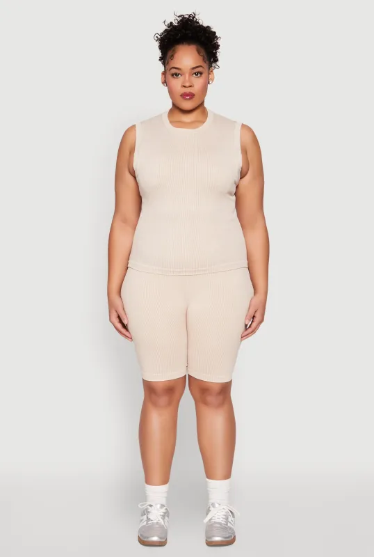 Plus Size Mineral Wash Ribbed Seamless Bike Shorts sold by Rainbow