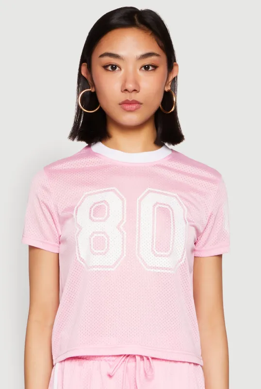 Contrast Trim Graphic Print Mesh Jersey sold by Rainbow