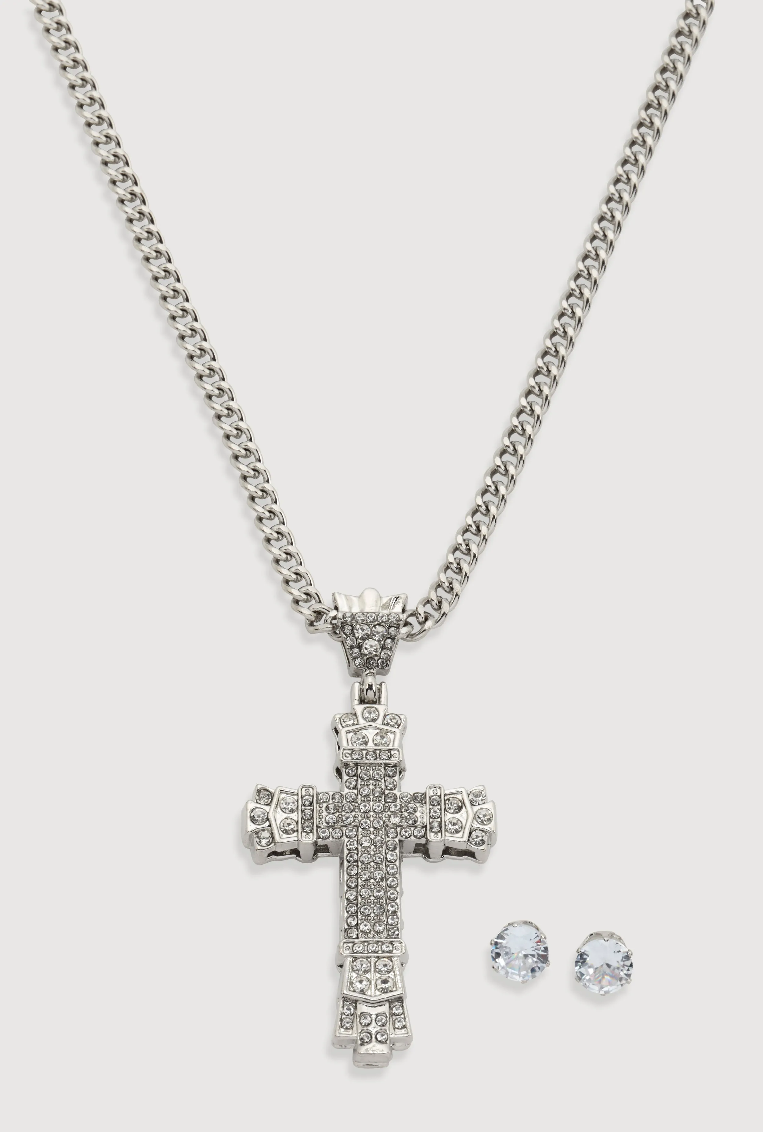 Cubic Zirconia Cross Chain Necklace and Stud Earrings sold by Rainbow