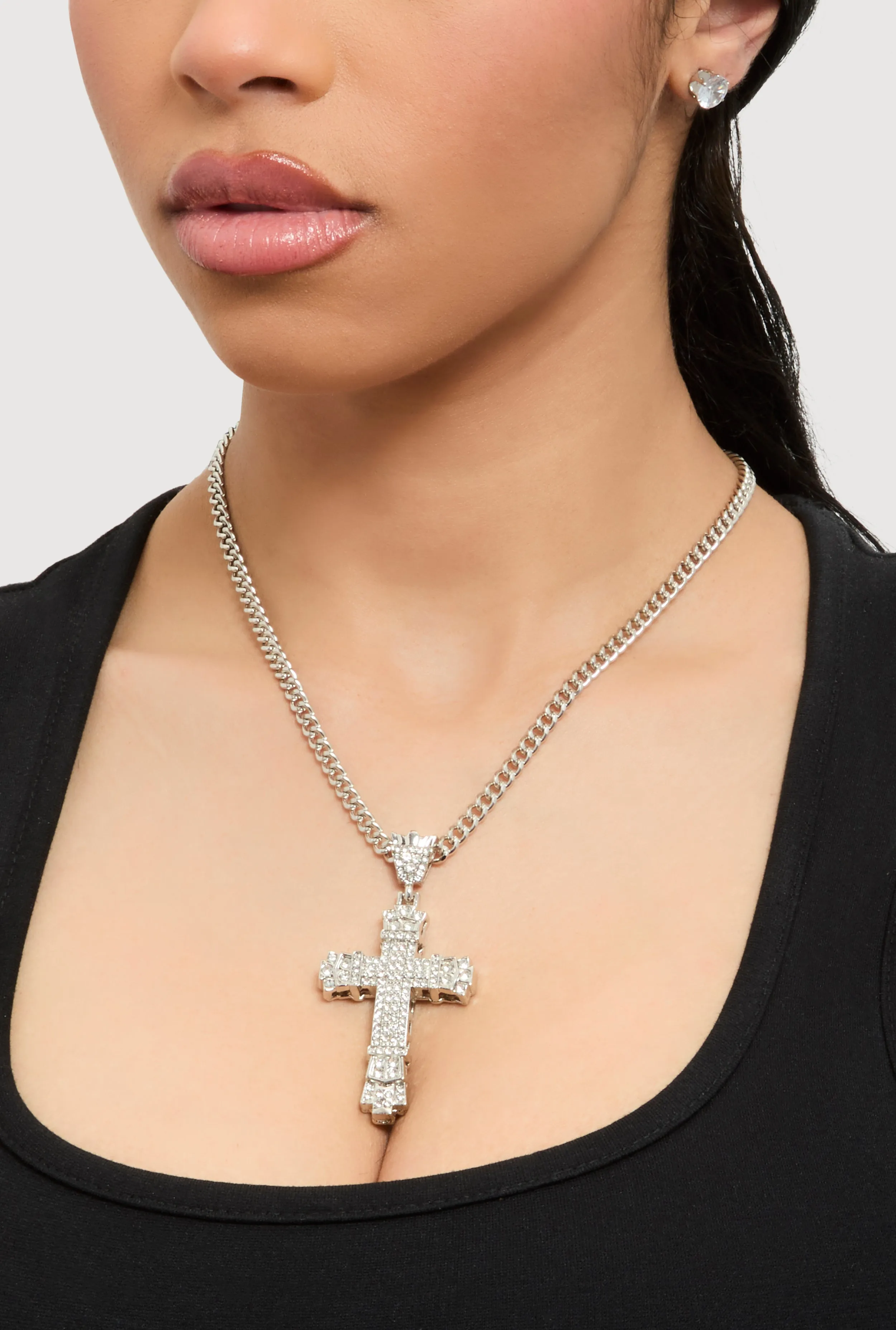 Cubic Zirconia Cross Chain Necklace and Stud Earrings sold by Rainbow product image thumbnail 2