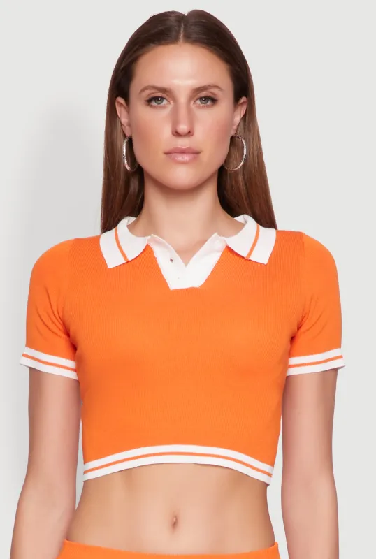 Daisy Varsity Stripe Cropped Polo Shirt sold by Rainbow