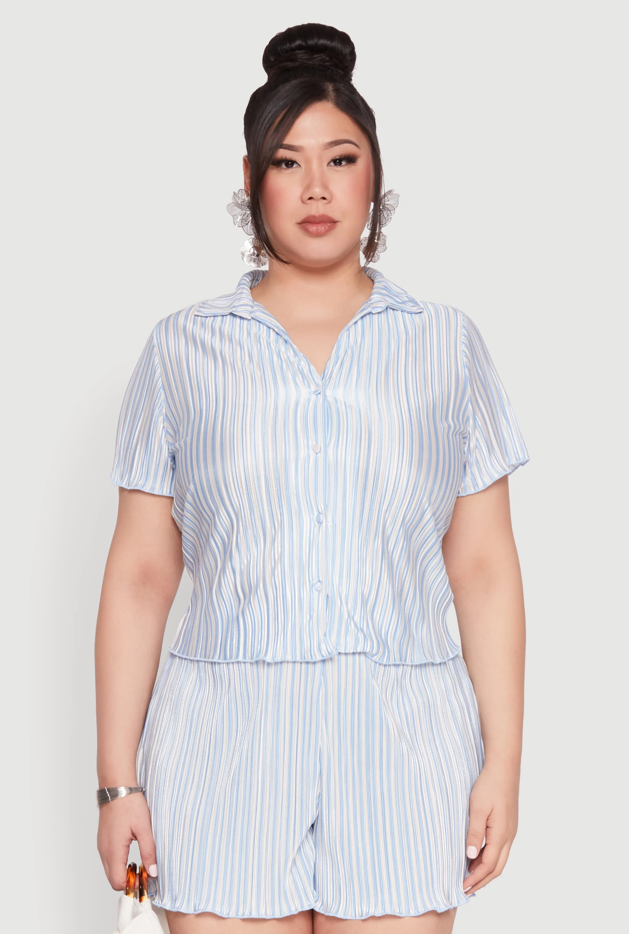 Plus Size Almost Famous Plisse Striped Shirt sold by Rainbow