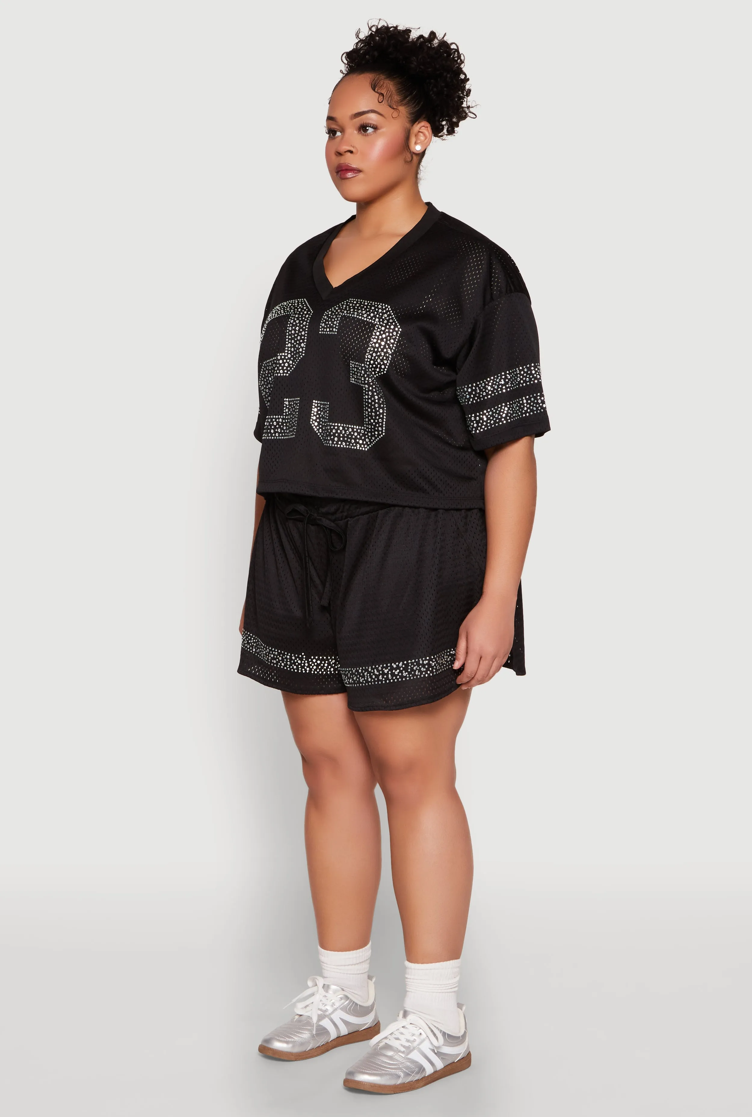 Plus Size Rhinestone Graphic Print Mesh Jersey sold by Rainbow product image thumbnail 5