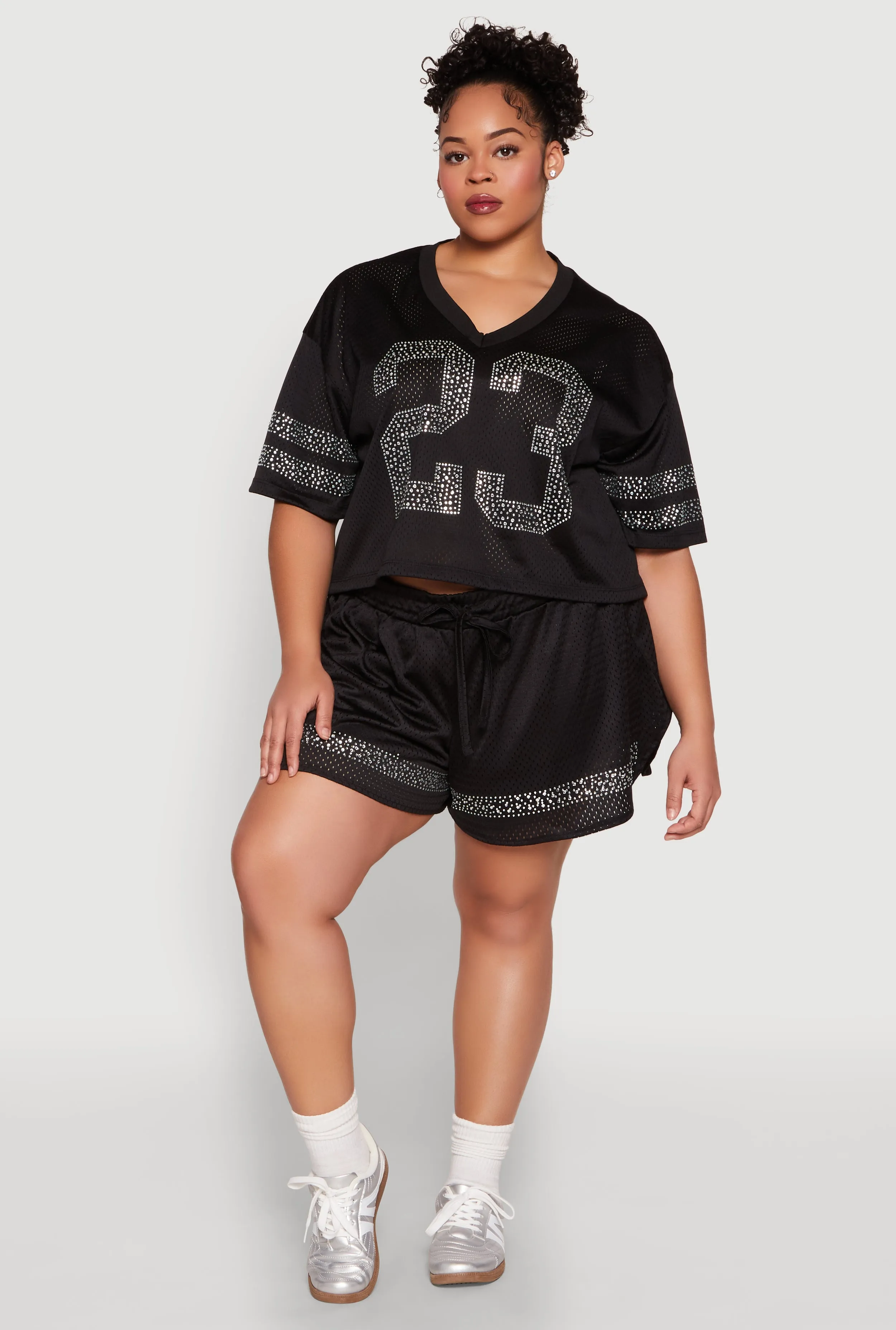Plus Size Rhinestone Graphic Print Mesh Jersey sold by Rainbow product image thumbnail 3