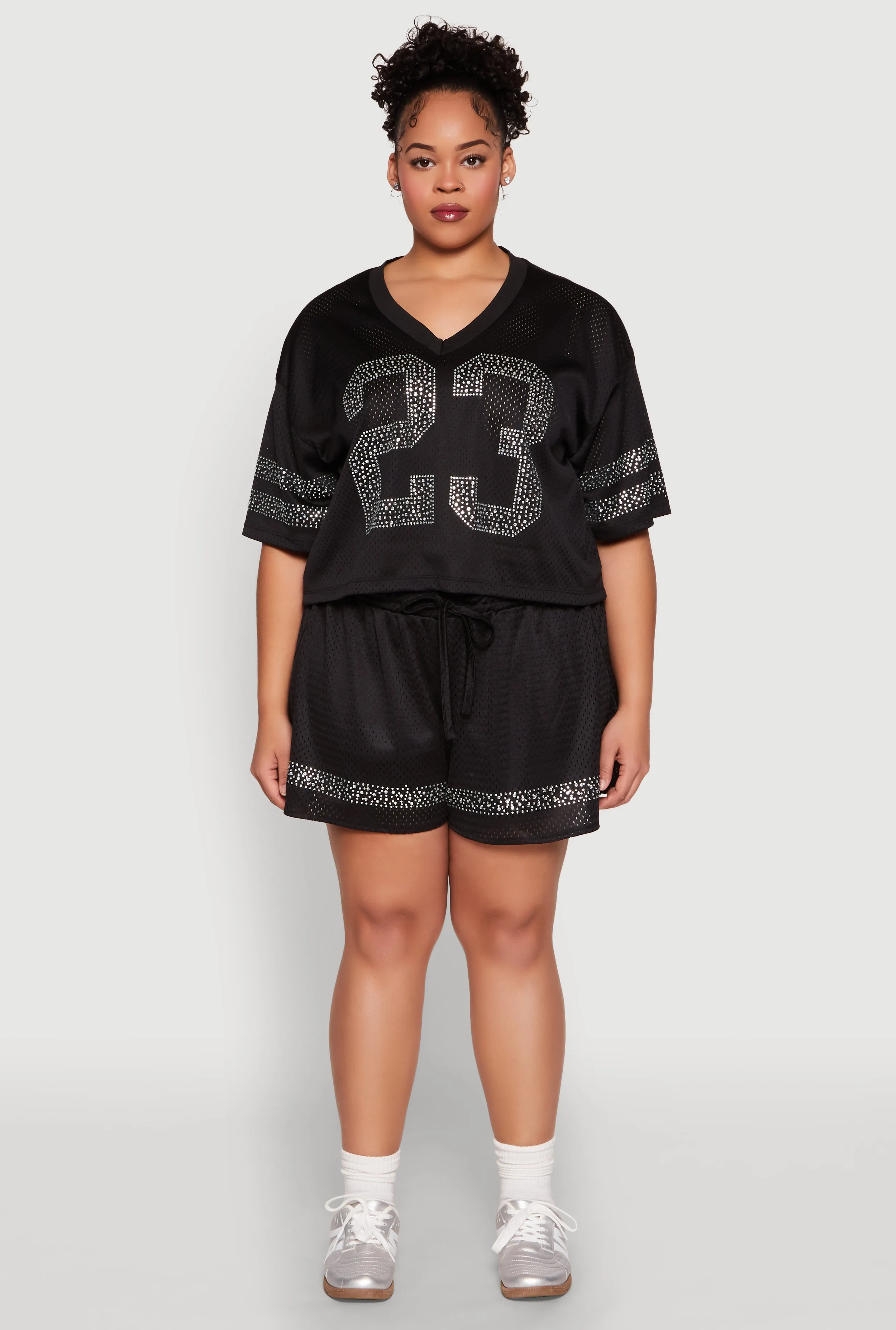 Plus Size Rhinestone Graphic Print Mesh Jersey sold by Rainbow product image thumbnail 2