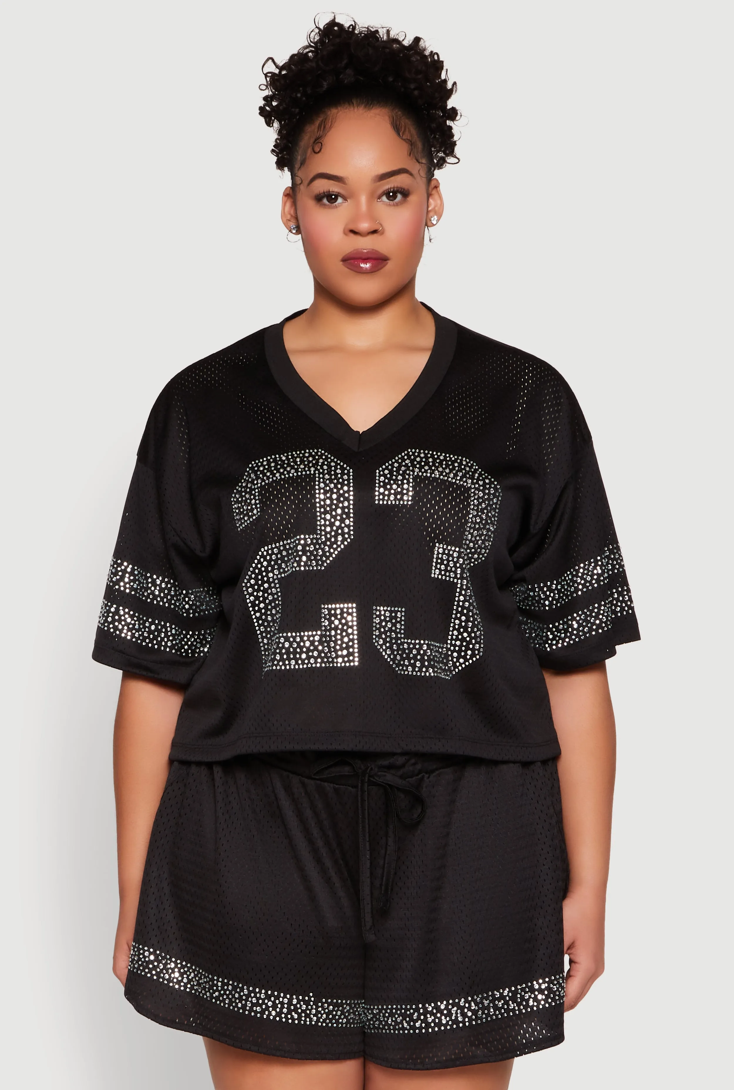 Plus Size Rhinestone Graphic Print Mesh Jersey sold by Rainbow