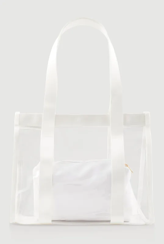 Contrast Trim Clear Tote Bag with Pouch made by Rainbow