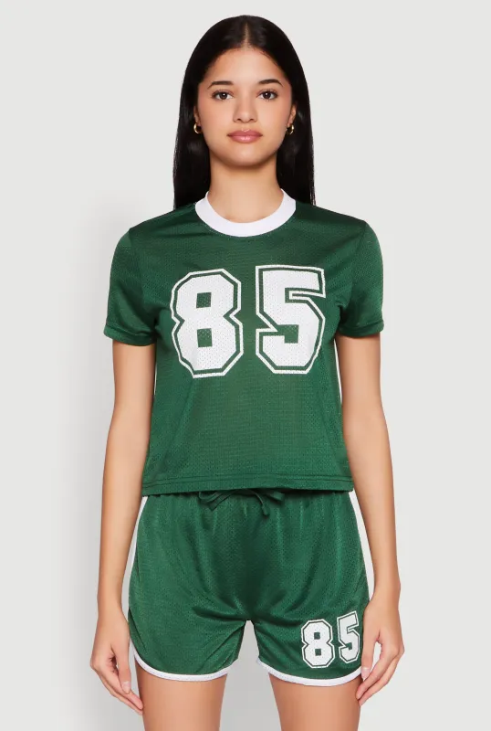 Contrast Trim Graphic Print Mesh Jersey sold by Rainbow