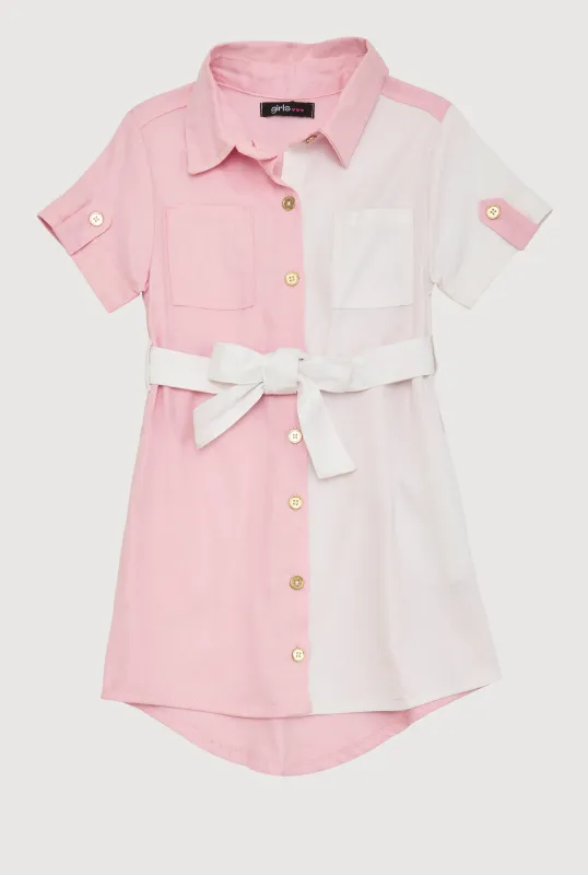Little Girls Linen Gold Button Front Shirt Dress sold by Rainbow