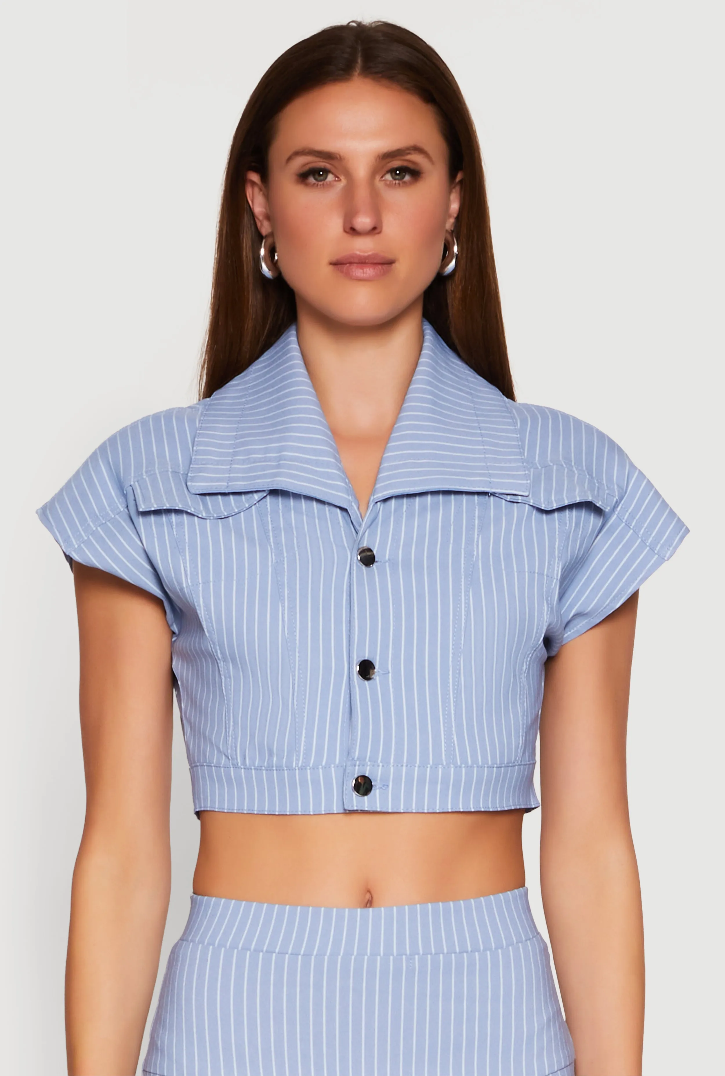 Hyperstretch Pinstripe Short Sleeve Cropped Jacket sold by Rainbow