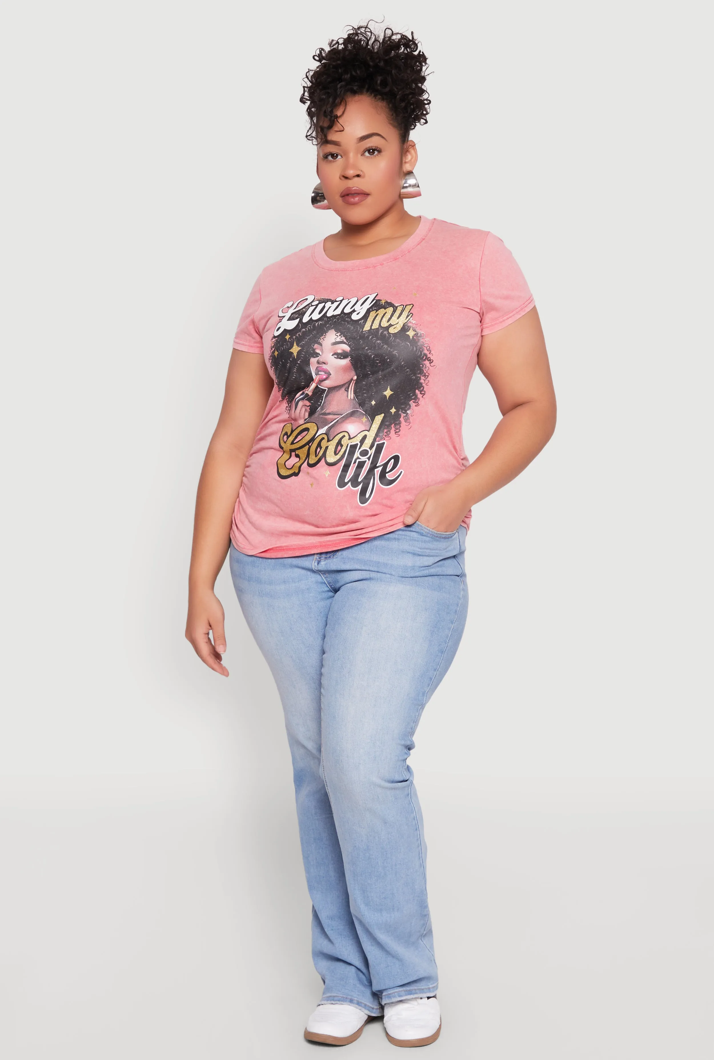 Plus Size Mineral Wash Good Life Graphic Tee sold by Rainbow