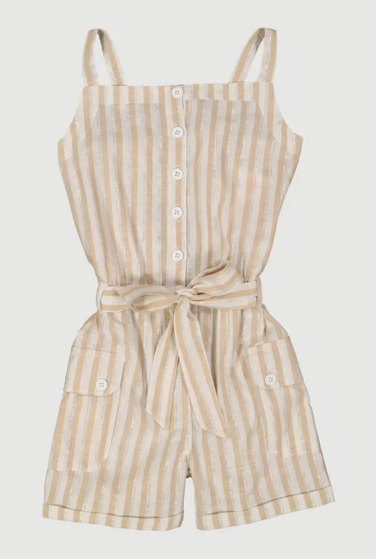 Girls Striped Cargo Pocket Romper sold by Rainbow