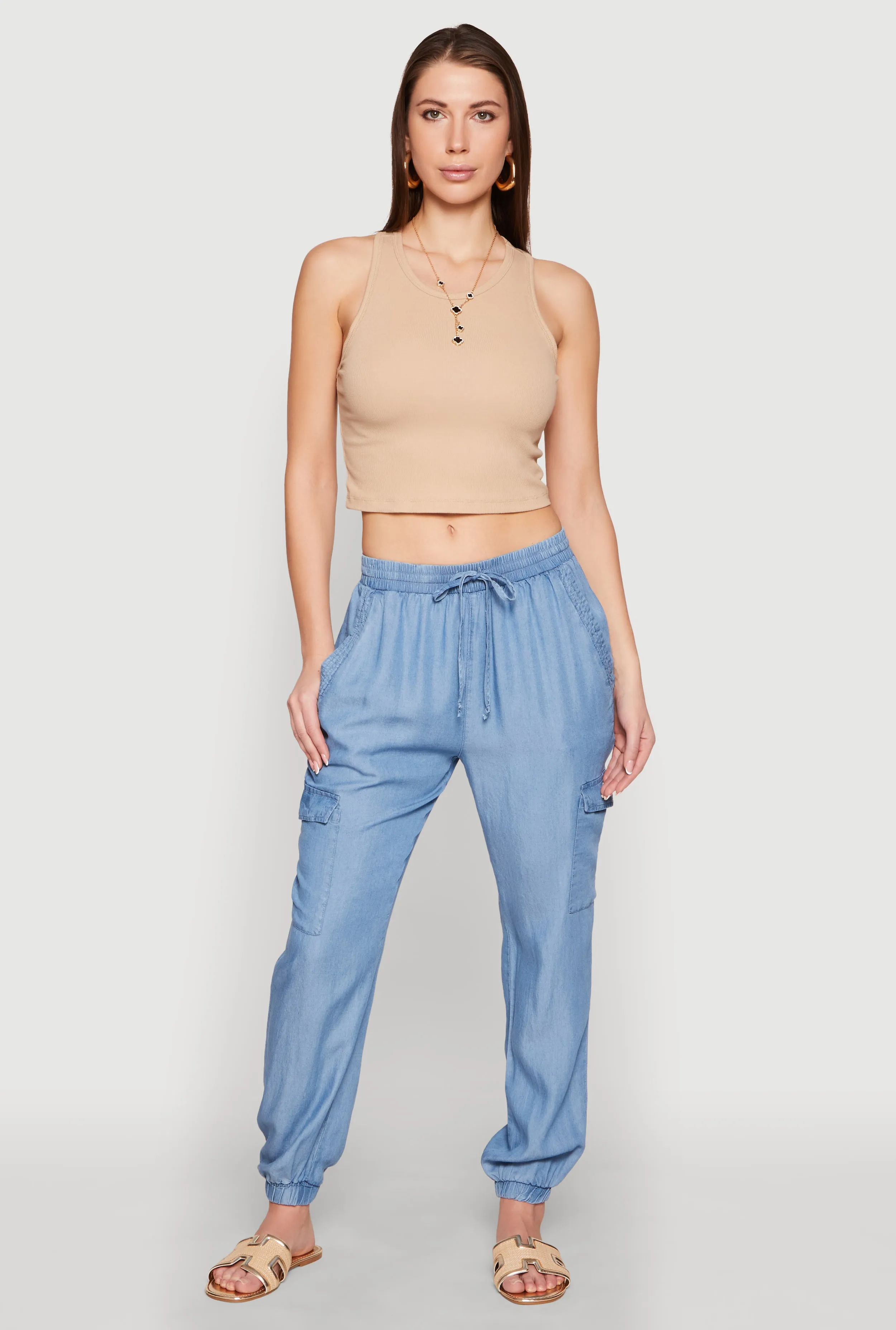 Chambray Cargo Joggers sold by Rainbow