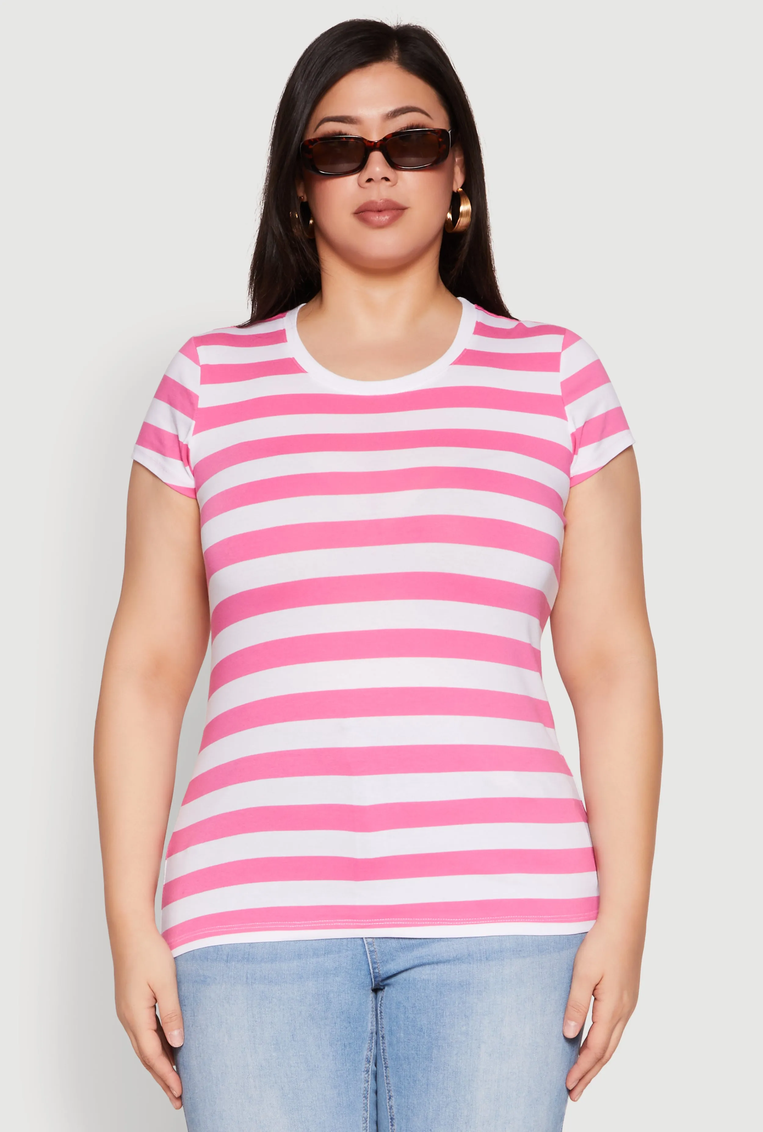 Plus Size Striped Crew Neck Tee sold by Rainbow product image thumbnail 2