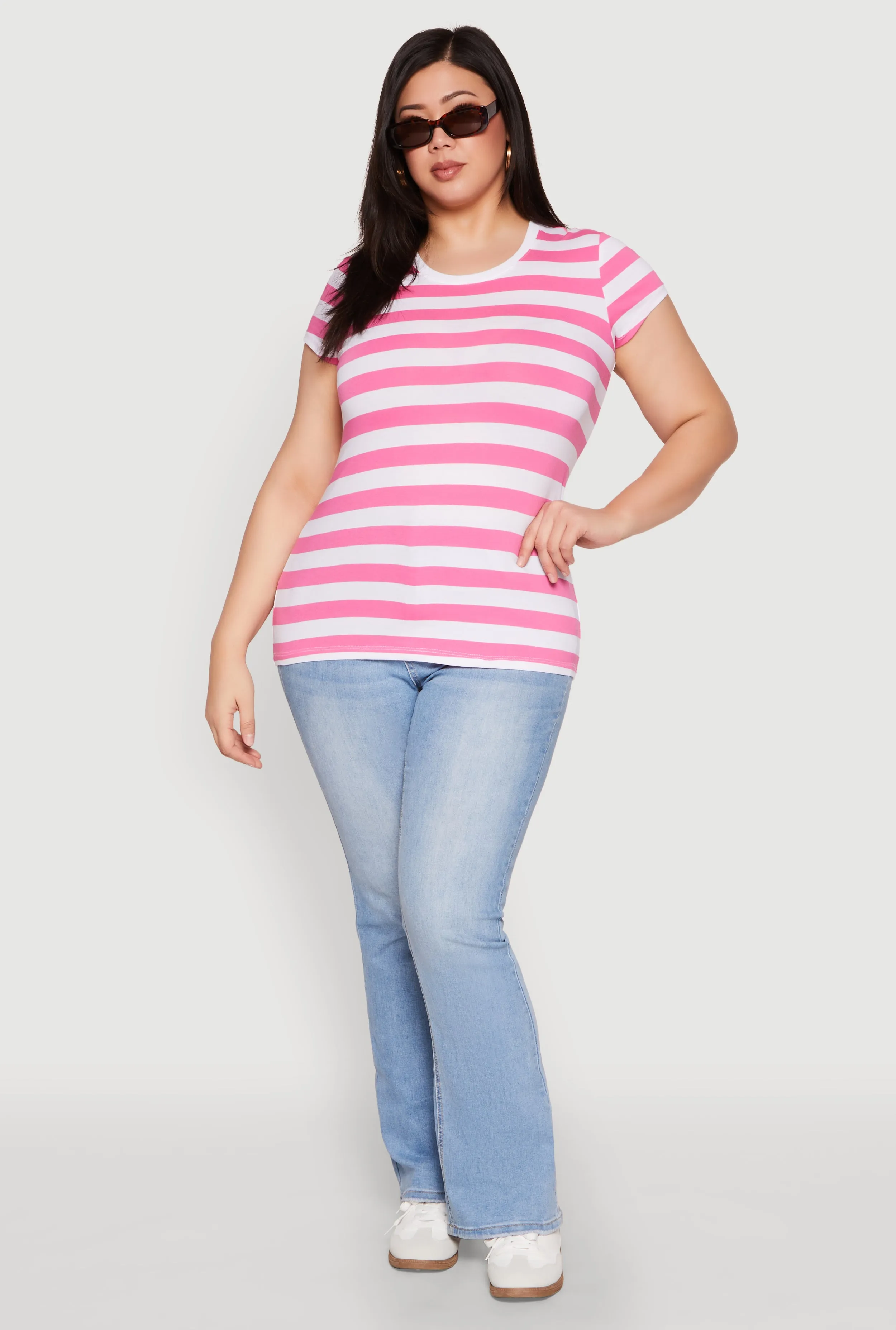 Plus Size Striped Crew Neck Tee sold by Rainbow