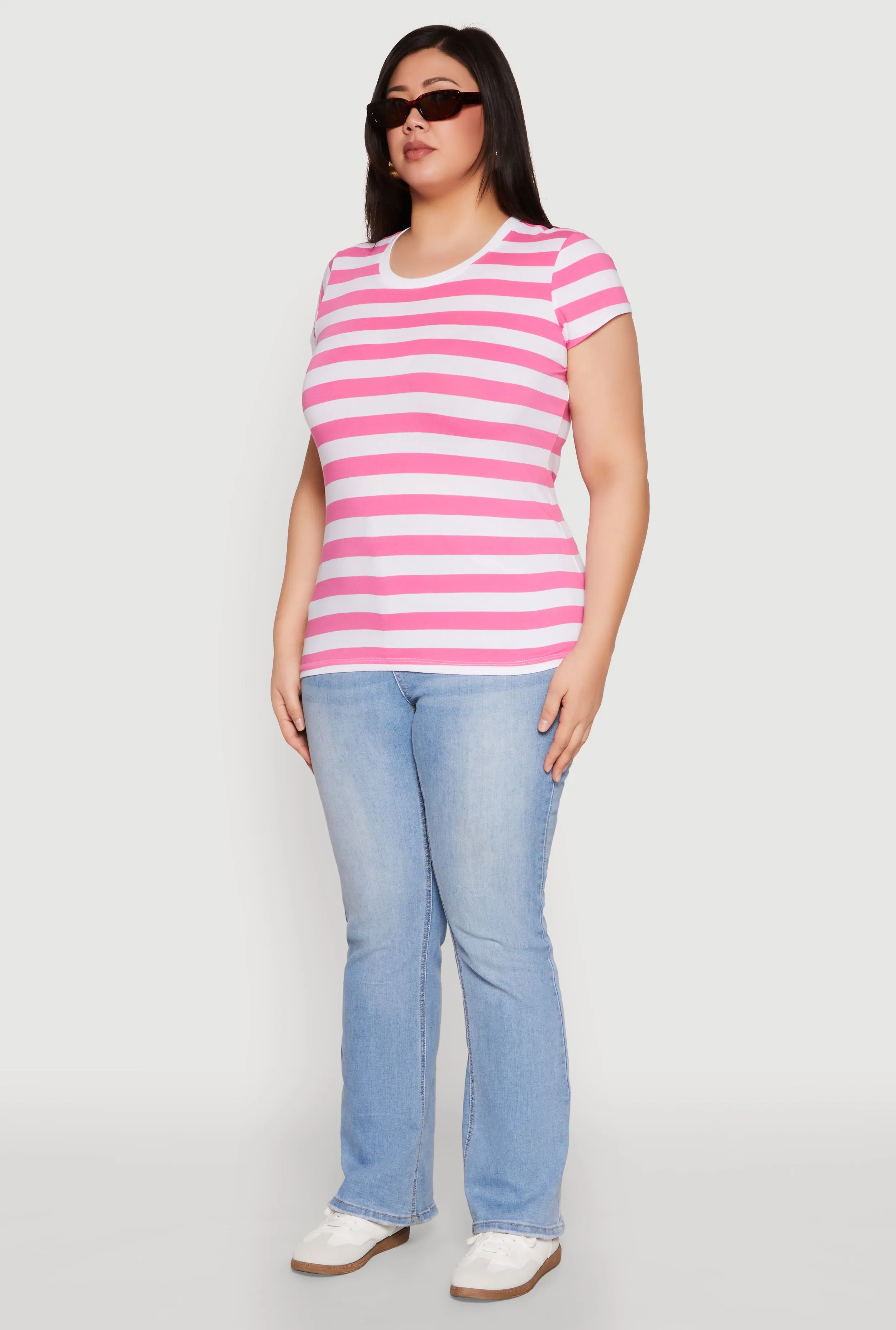 Plus Size Striped Crew Neck Tee sold by Rainbow product image thumbnail 5