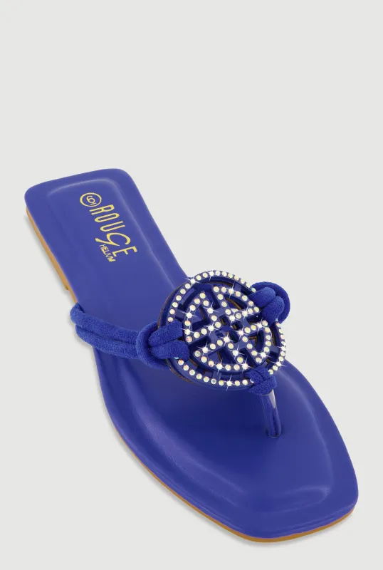 Rhinestone Geometric Pendant Thong Sandals sold by Rainbow