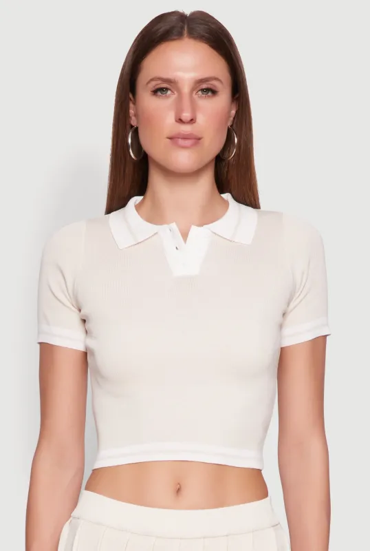 Daisy Varsity Stripe Cropped Polo Shirt sold by Rainbow