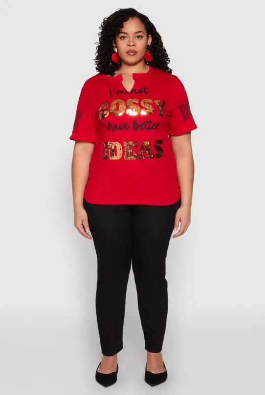 Plus Size Sequin Bossy Ideas Graphic Tee sold by Rainbow