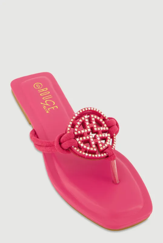 Rhinestone Geometric Pendant Thong Sandals sold by Rainbow