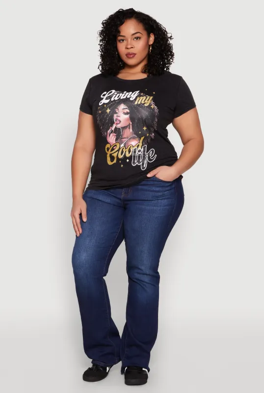 Plus Size Mineral Wash Good Life Graphic Tee sold by Rainbow
