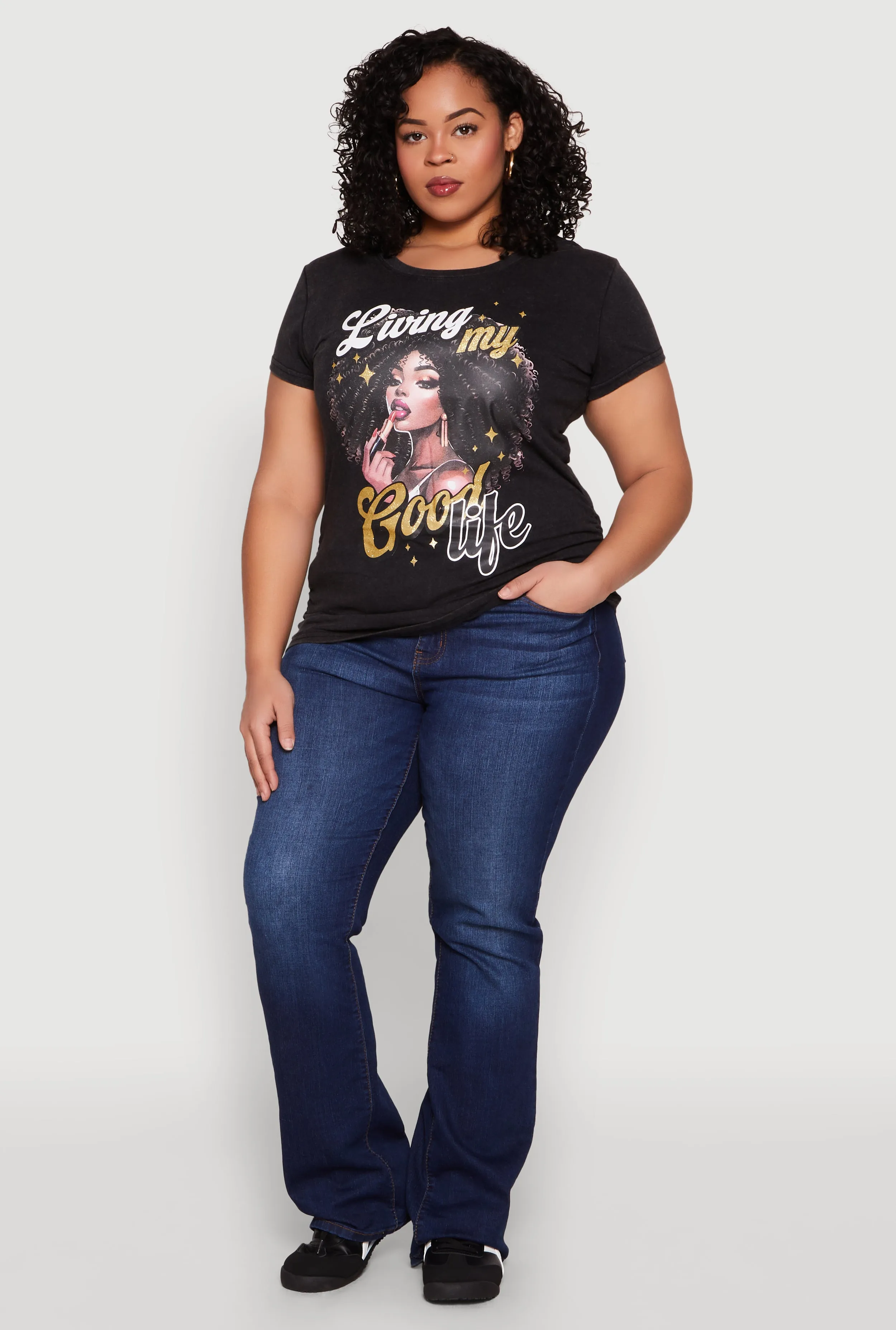 Plus Size Mineral Wash Good Life Graphic Tee sold by Rainbow