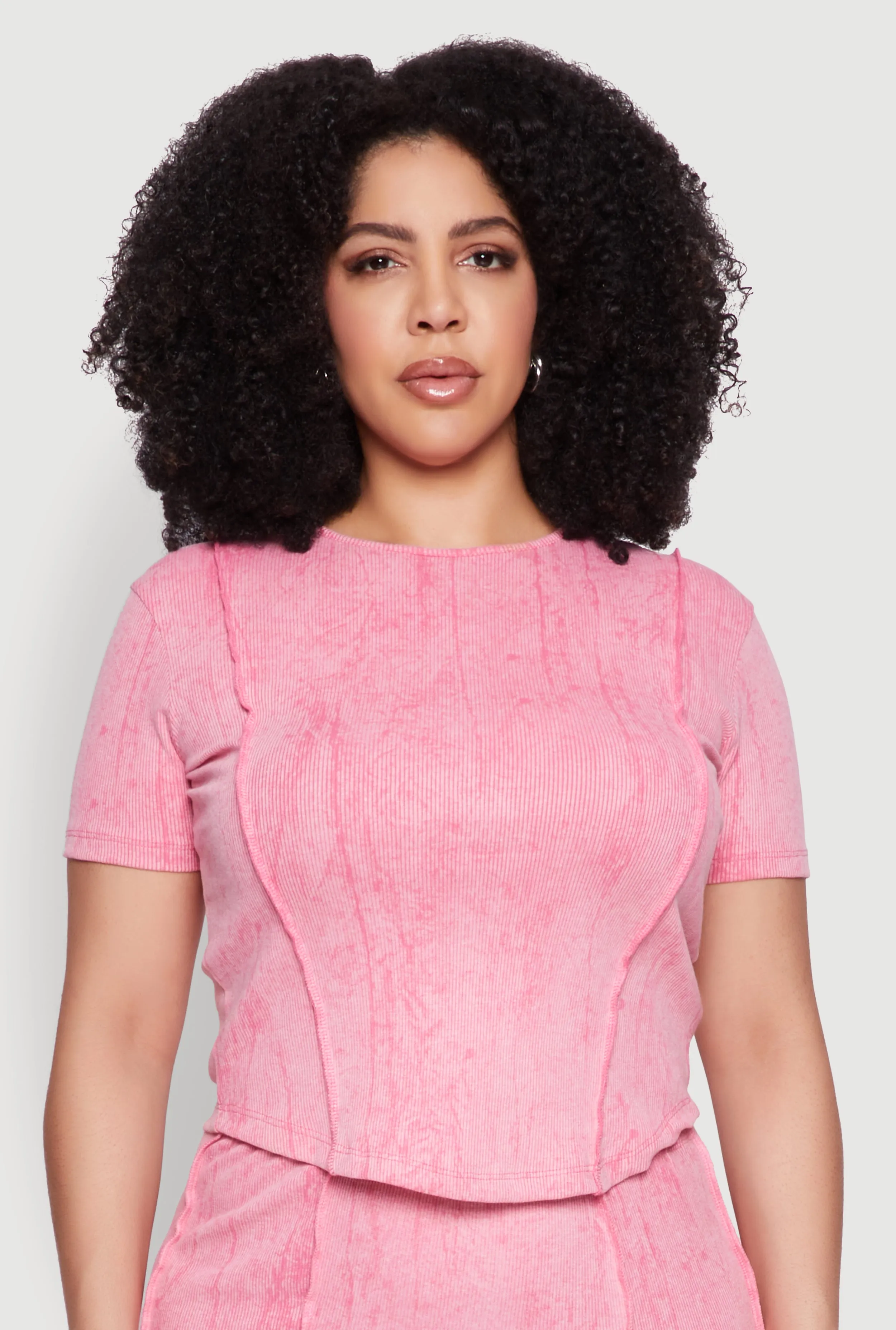 Plus Size Mineral Wash Pintuck Short Sleeve Top sold by Rainbow