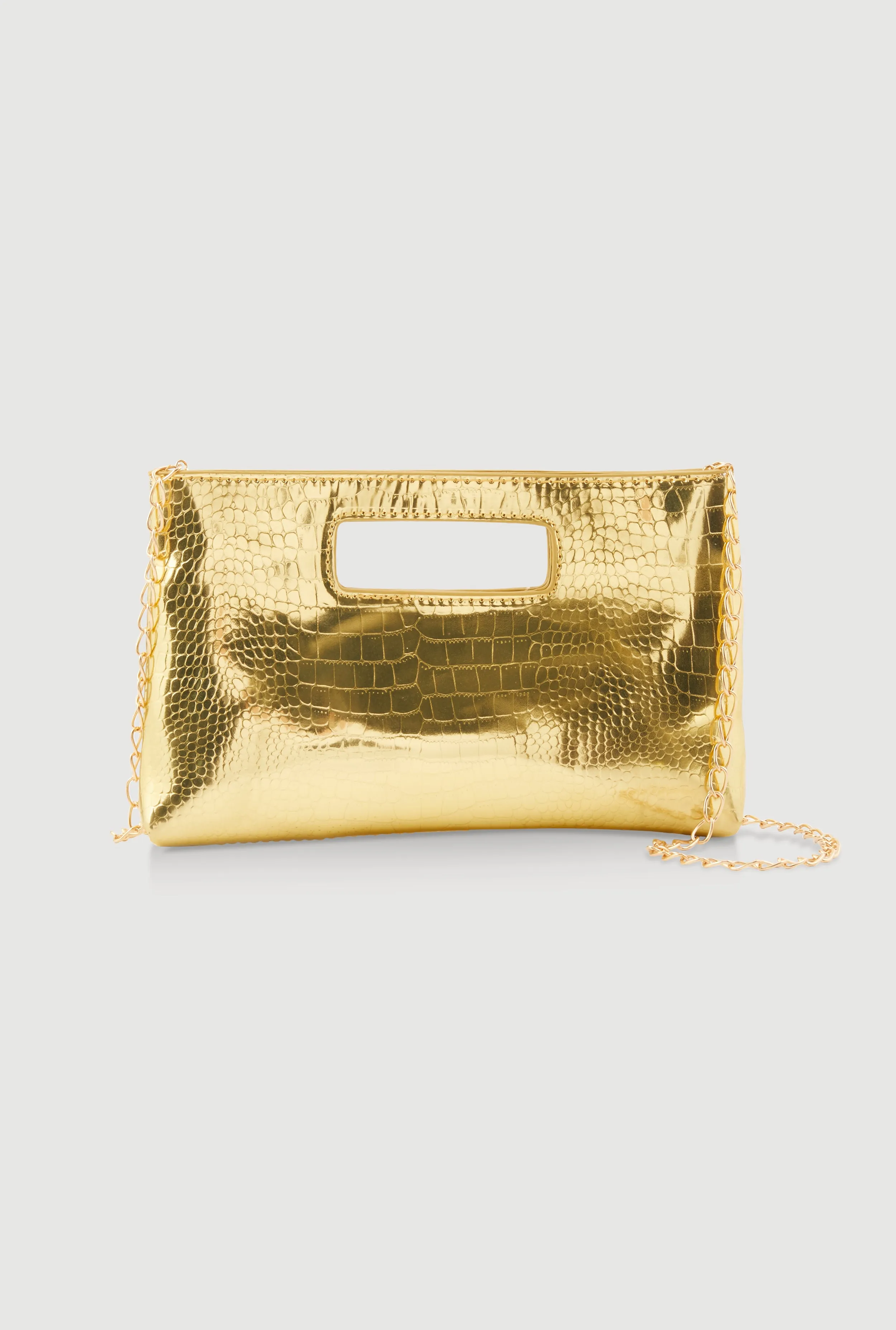Faux Croc Metallic Convertible Crossbody Clutch sold by Rainbow