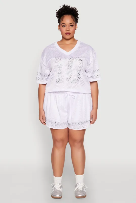 Plus Size Rhinestone Studded Jersey Mesh Shorts sold by Rainbow