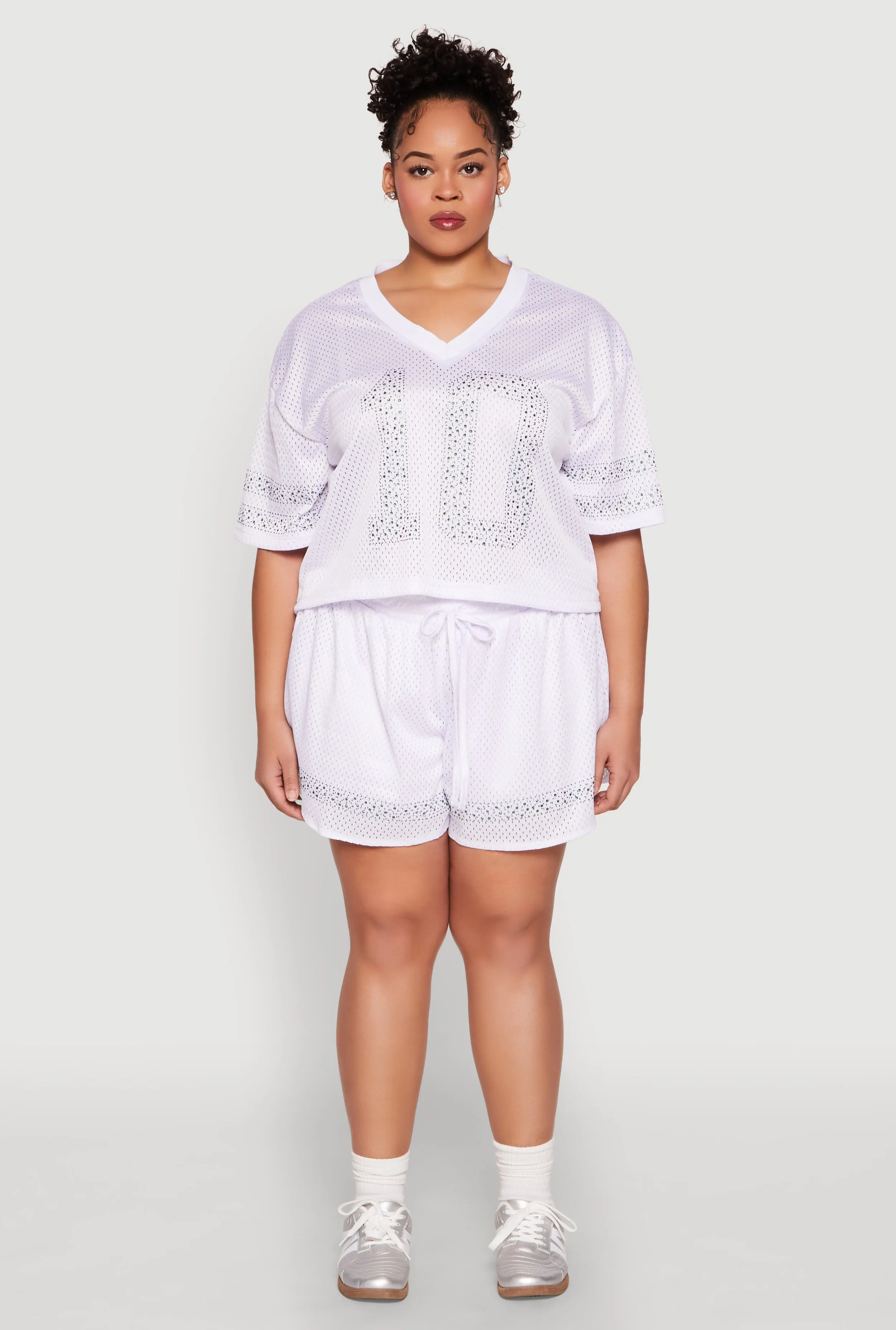Plus Size Rhinestone Studded Jersey Mesh Shorts sold by Rainbow