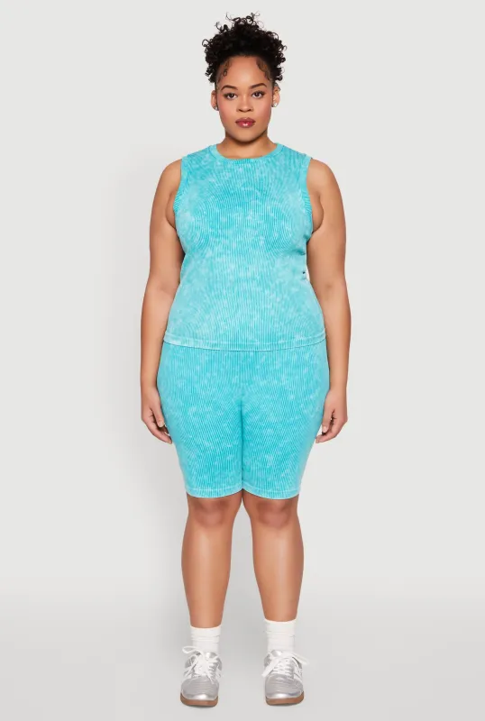 Plus Size Mineral Wash Ribbed Seamless Bike Shorts sold by Rainbow