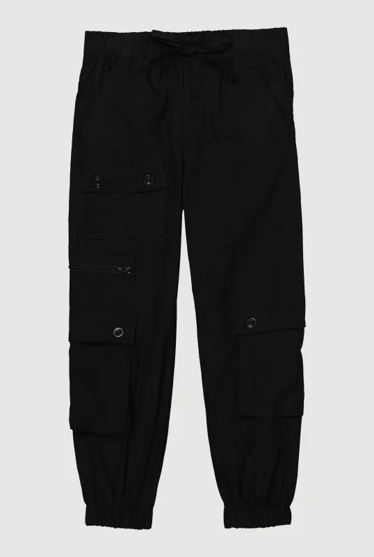 Little Girls Zip and Button Front Cargo Joggers sold by Rainbow