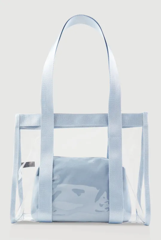 Contrast Trim Clear Tote Bag with Pouch made by Rainbow